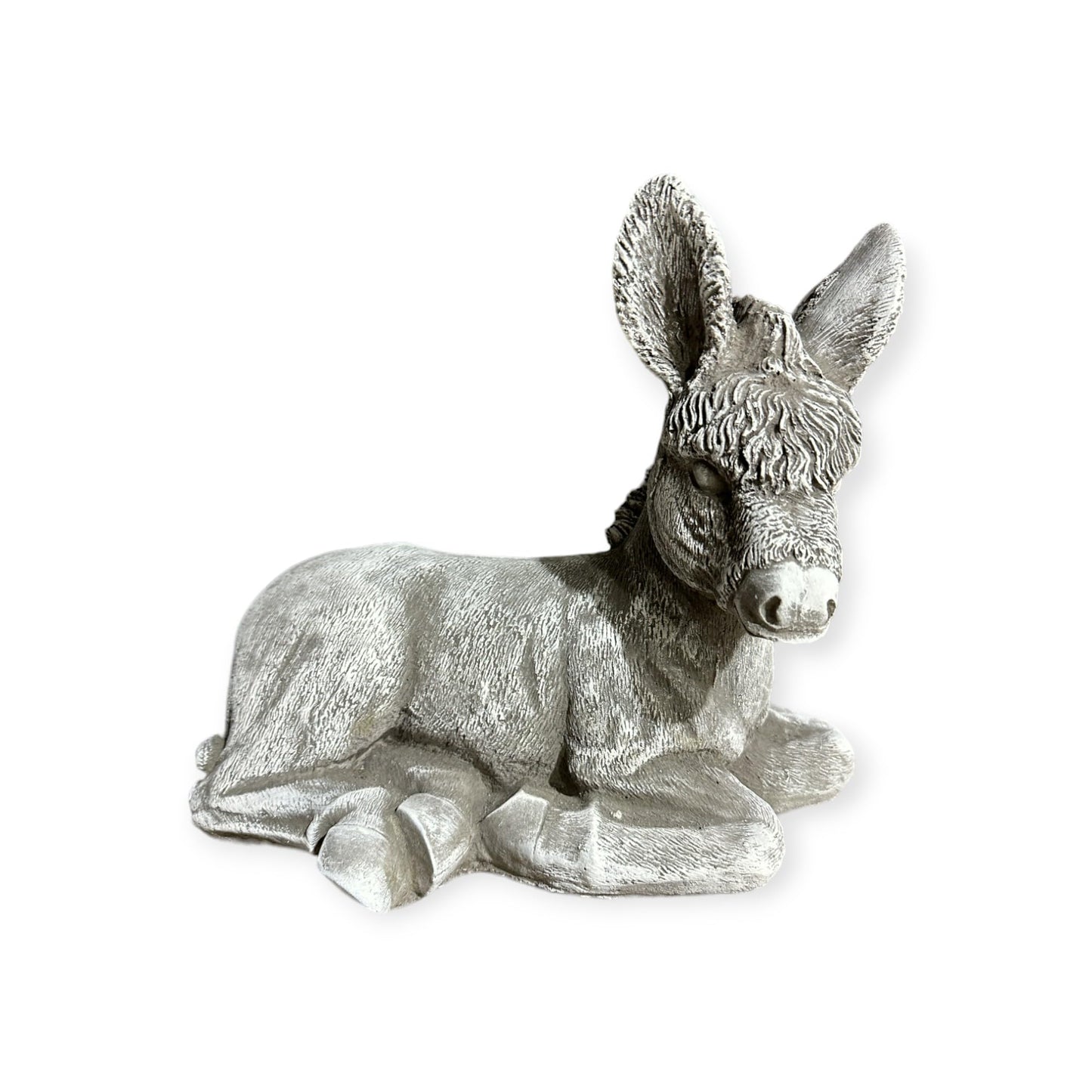 Liegender Esel aus Stein - Natürlicher Charme für Ihren Garten (H/B/T: 26/32/17 cm) in Grau/Weiß