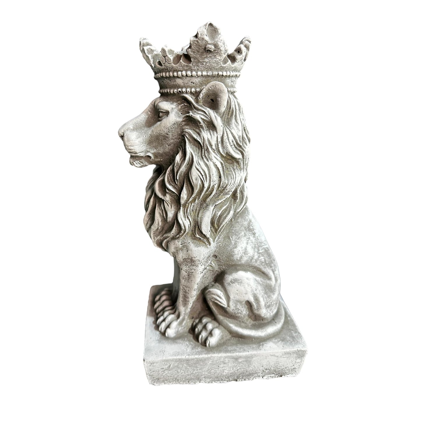 Majestätische Löwen-Steinfigur, die den kraftvollen Löwenkönig mit Einer beeindruckenden Krone verkörpert für den Indoor und Outdoorbereich