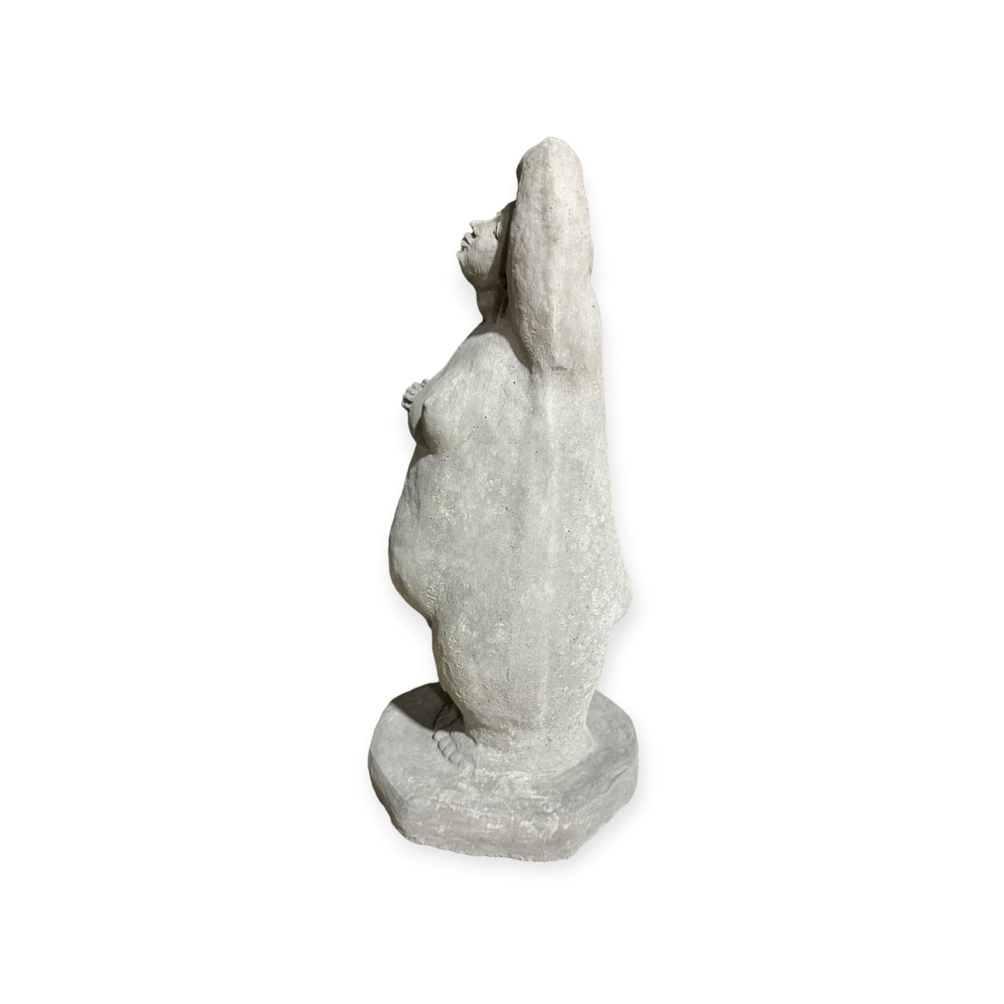 „Dicke Dame Hand über Kopf“ - Handarbeit aus frostsicherem Steinguss (Höhe 34cm / Breite 14cm / Tiefe 11cm)
