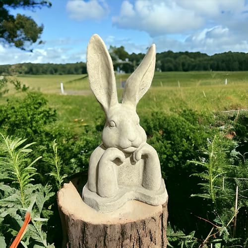 Moderner aufgestützter Hase - Steinfigur mit stehenden Ohren (H/B/T: 31/17/13 cm, 3,5 kg) Steinguss für Haus und Garten