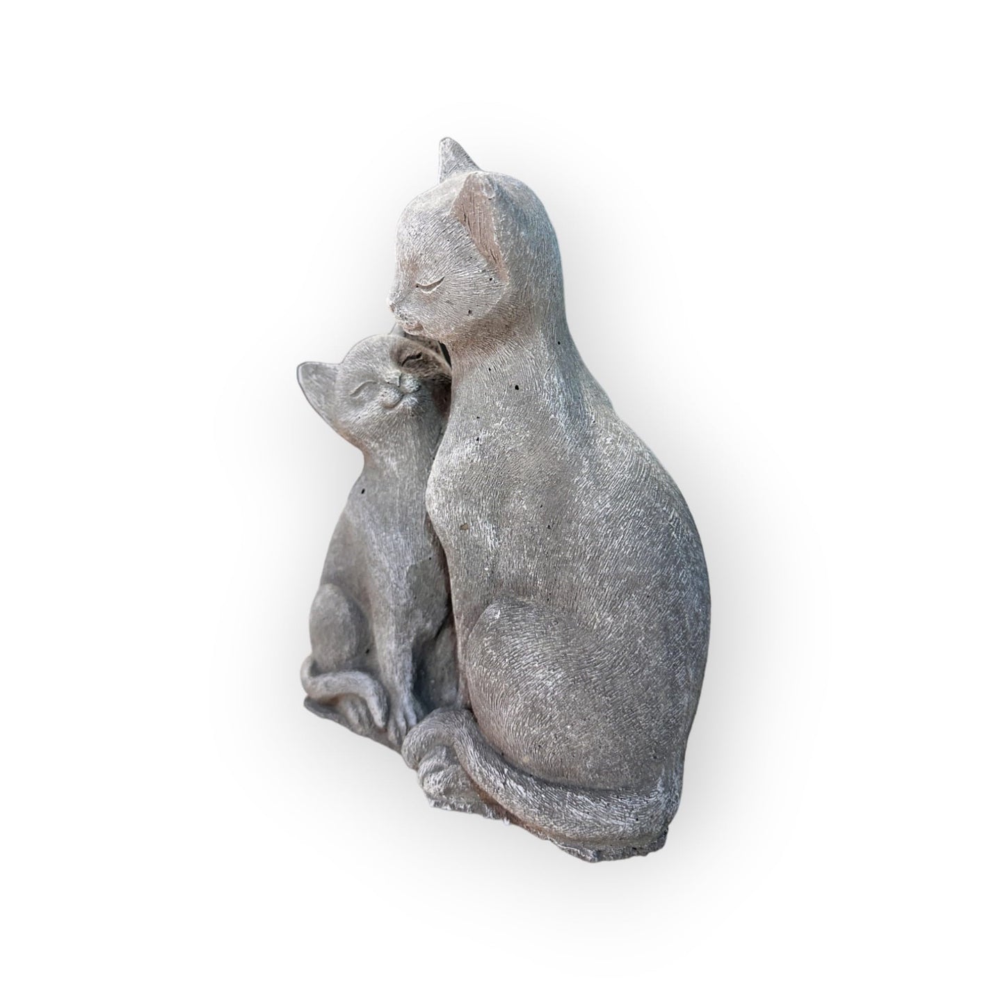 Anmutiges Katzenpaar beim Schmusen - Wetterfeste Steinguss-Skulpturen (Maße: 21/16/8 cm)