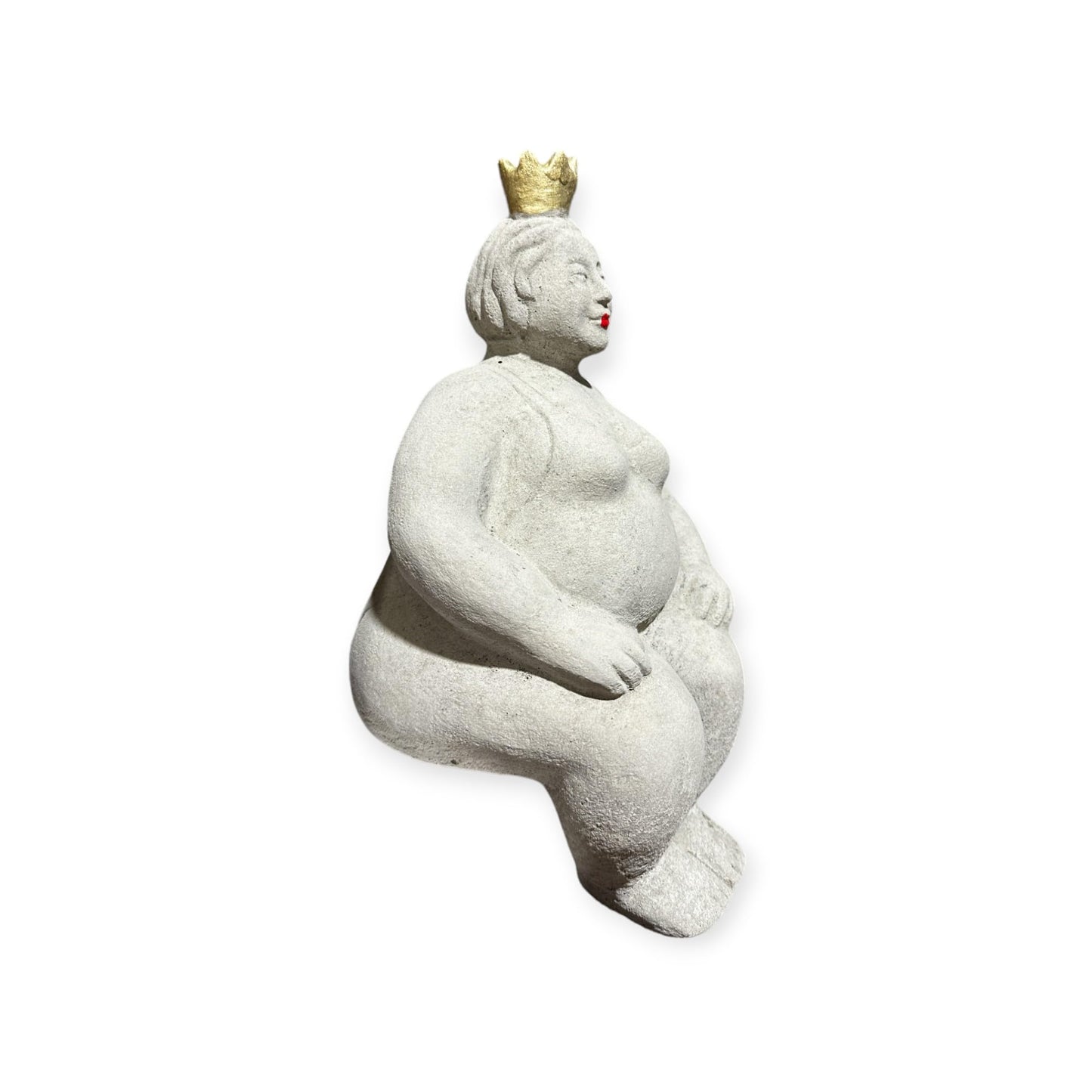 Kantenhocker - Eva auf Kante sitzend mit Goldener Krone - Massiver Steinguss aus eigener Produktion in Deutschland - H/B/T 41/12/15 cm, ca. 4,4 kg
