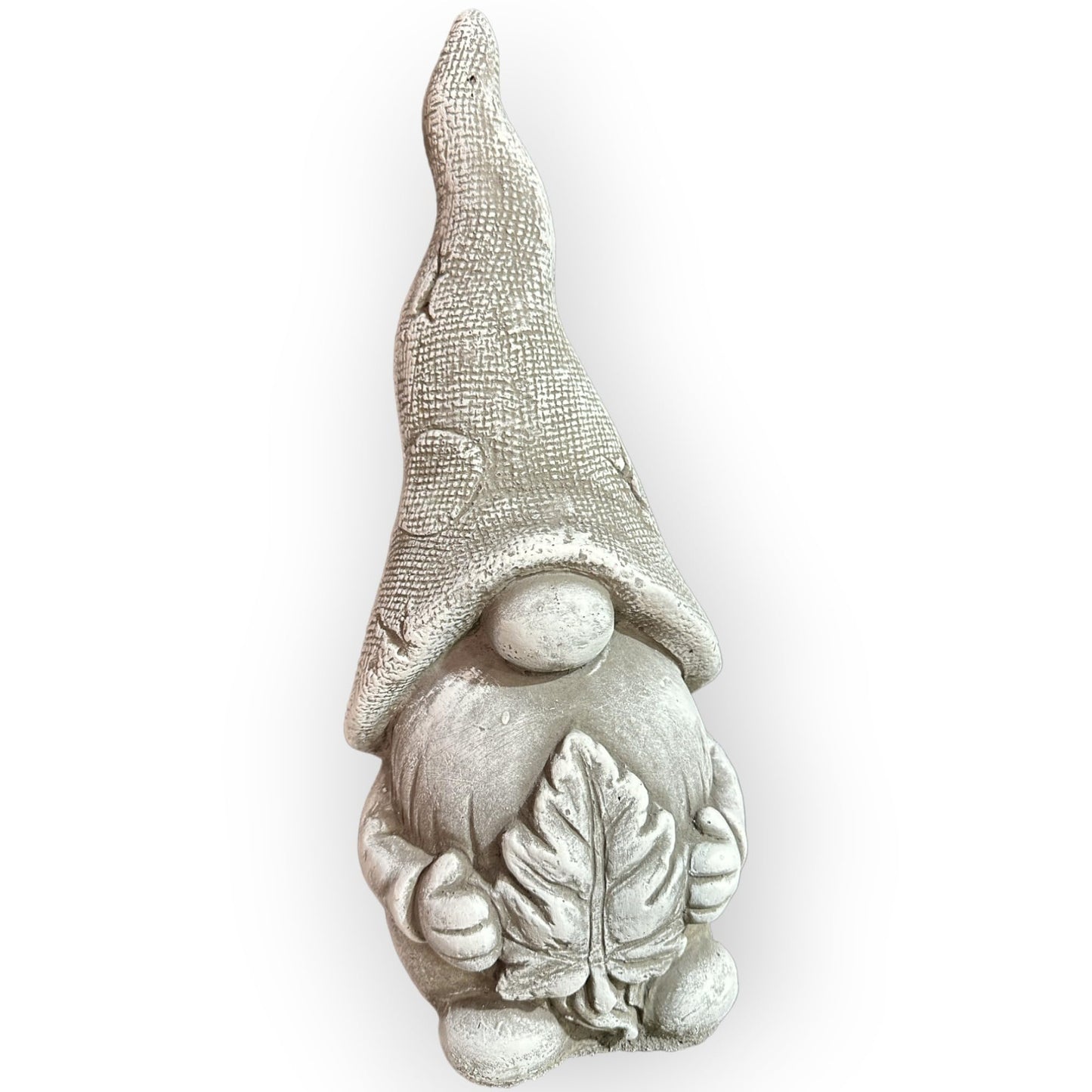 Wichtel Paul mit Blatt vor dem Bauch - frostsicherer Steinguss aus eigener Produktion