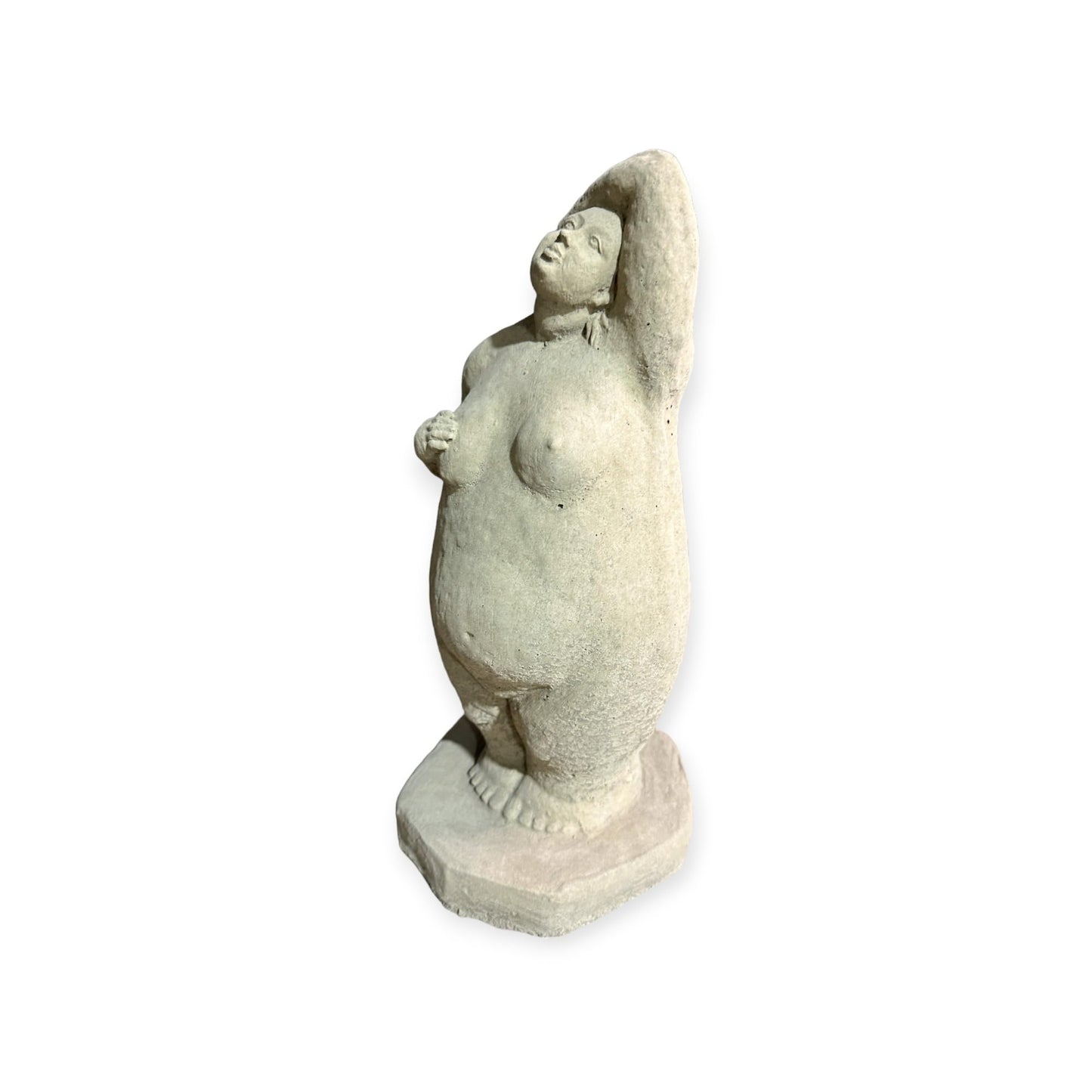 „Dicke Dame Hand über Kopf“ - Handarbeit aus frostsicherem Steinguss (Höhe 34cm / Breite 14cm / Tiefe 11cm)