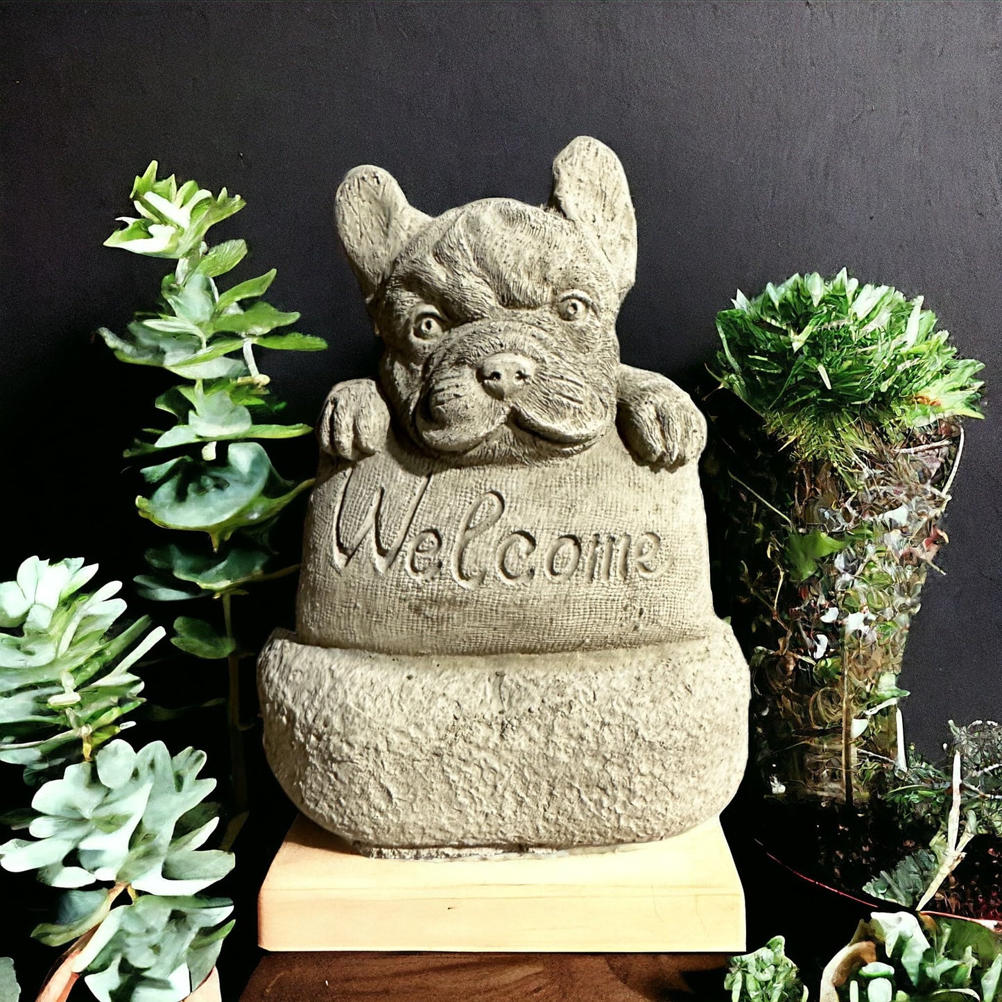 Steinfigur Französische Bulldogge – Einladende Willkommensgeste aus Deutschland für Haus und Garten