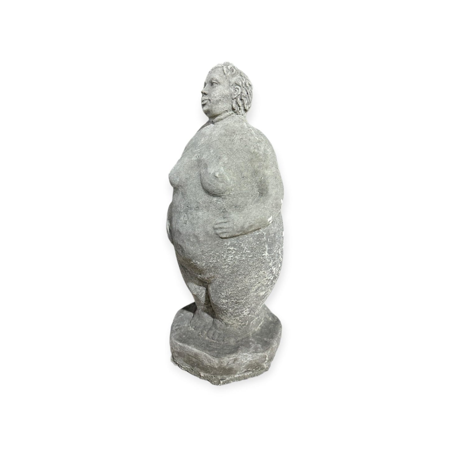 Steinfigur Dicke Dame stehend - Handarbeit aus frostsicherem Steinguss (Höhe 32cm / Breite 14cm / Tiefe 11cm)