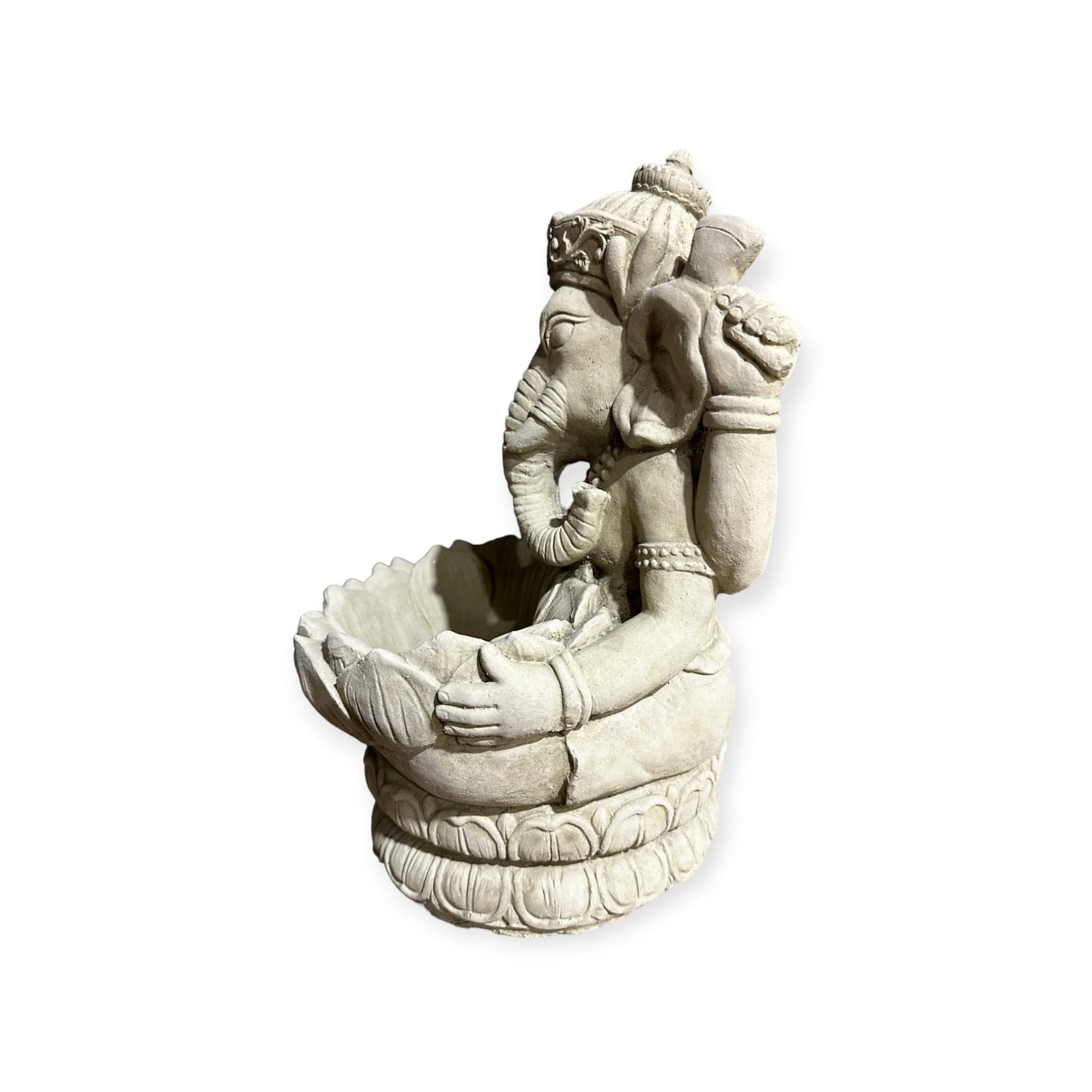 Ganesha mit Großer Lotusblüte - Pflanzbarer Steinguss für spirituelle Gärten