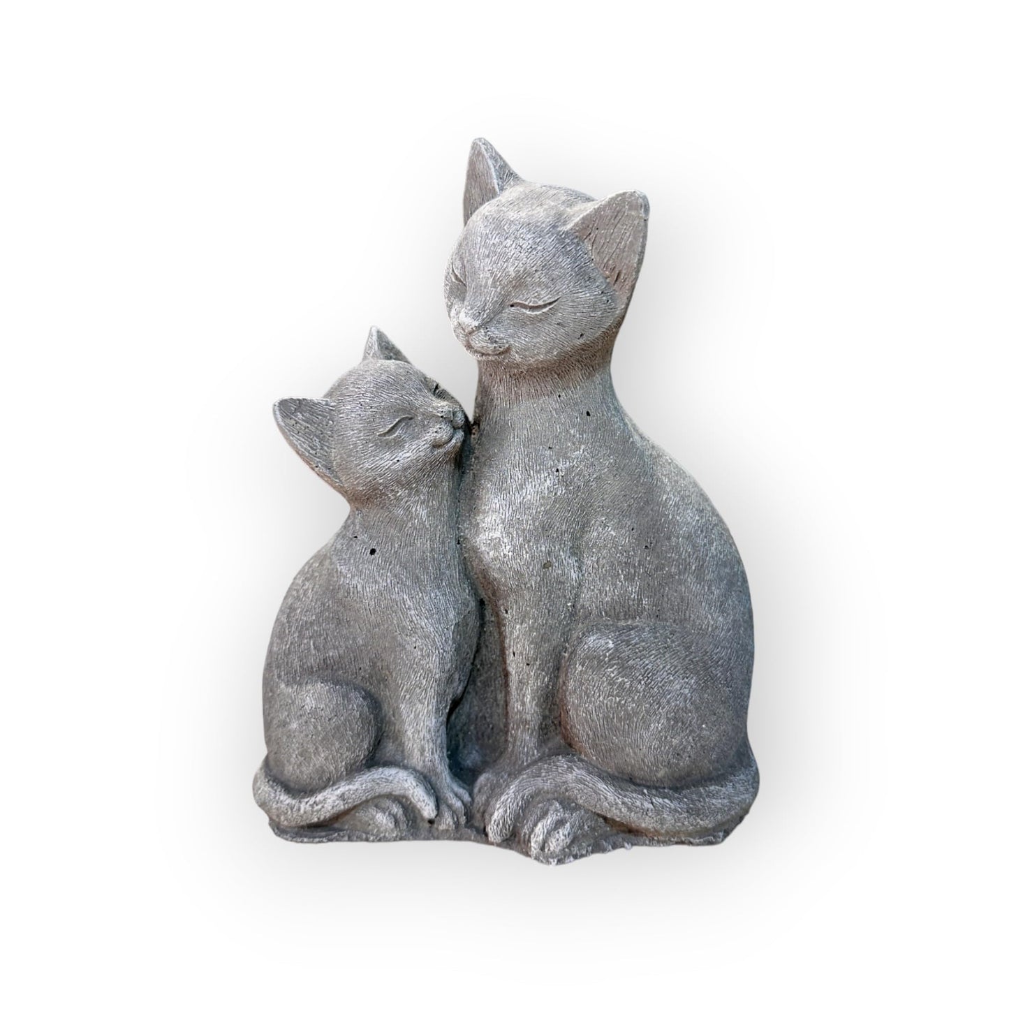 Anmutiges Katzenpaar beim Schmusen - Wetterfeste Steinguss-Skulpturen (Maße: 21/16/8 cm)