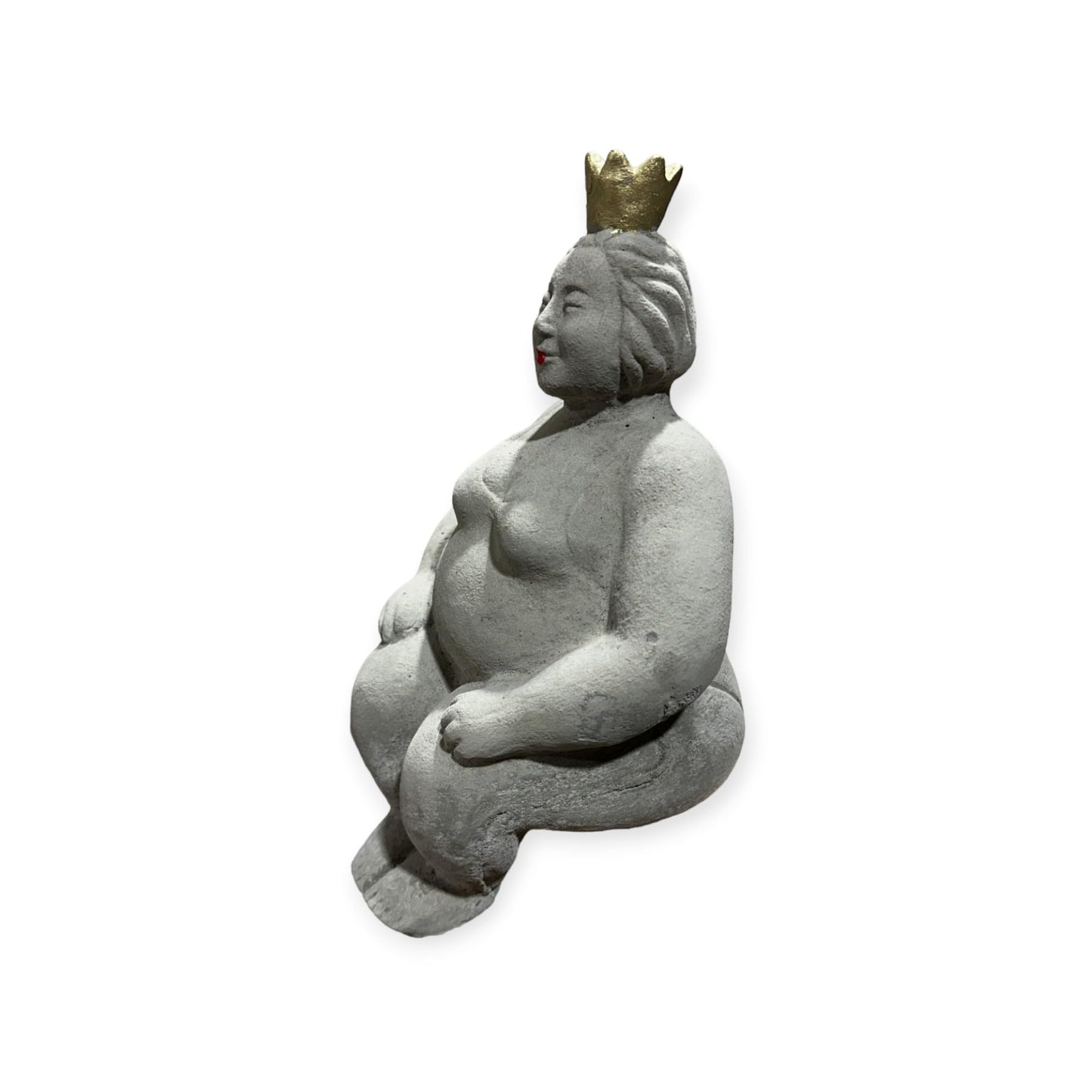 Kantenhocker - Eva auf Kante sitzend mit Goldener Krone - Massiver Steinguss aus eigener Produktion in Deutschland - H/B/T 41/12/15 cm, ca. 4,4 kg