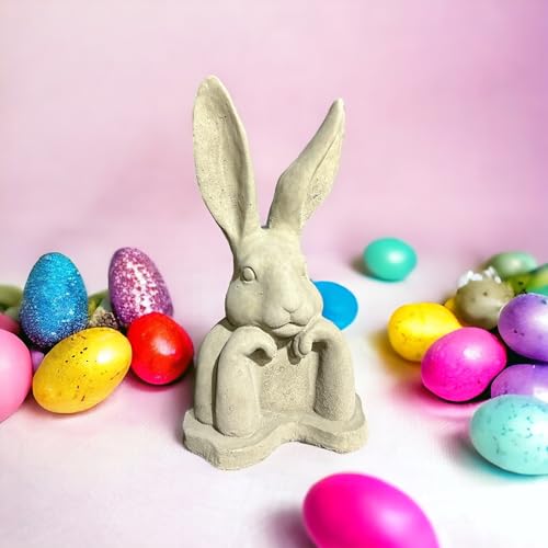 Moderner aufgestützter Hase - Steinfigur mit stehenden Ohren (H/B/T: 31/17/13 cm, 3,5 kg) Steinguss für Haus und Garten