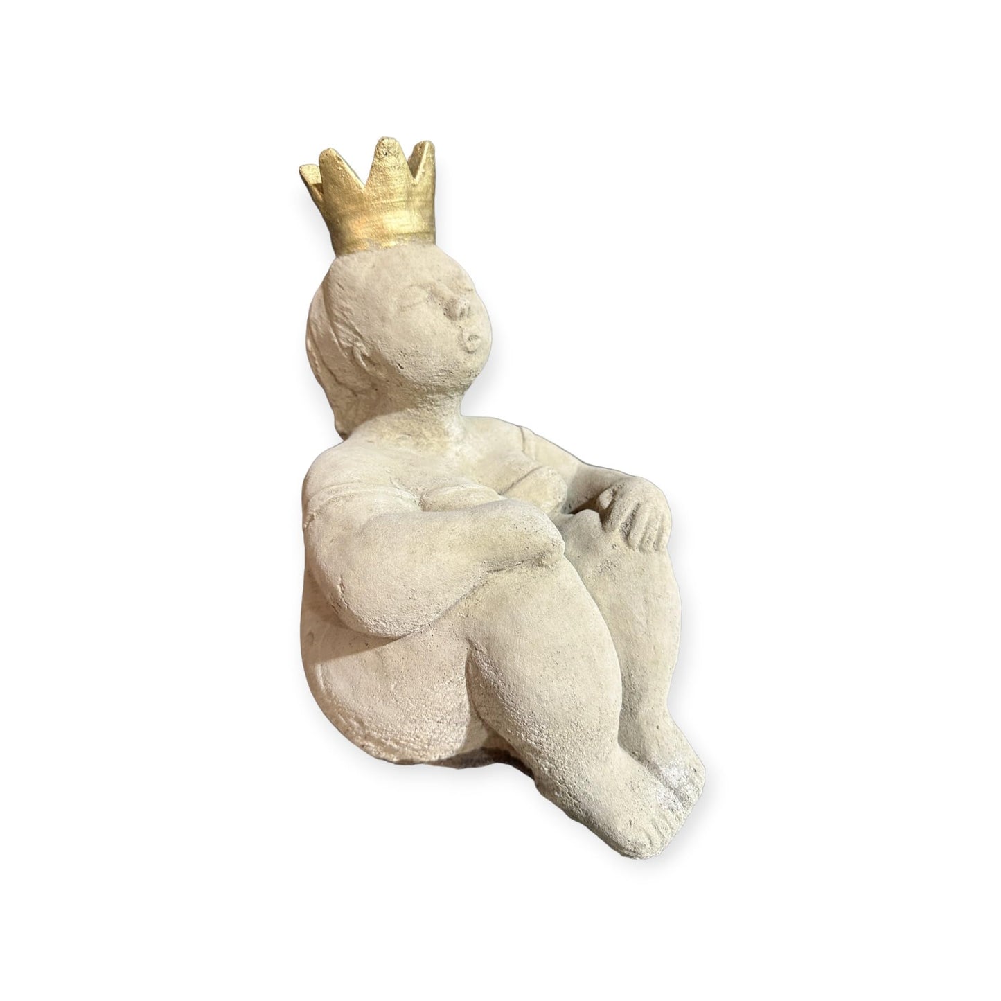 Sitzende Prinzessin mit großer Goldener Krone als robuste Steinfigur. Frostsicher. Massiv. 28cm Höhe und ca. 6,25kg Gewicht. Skulptur