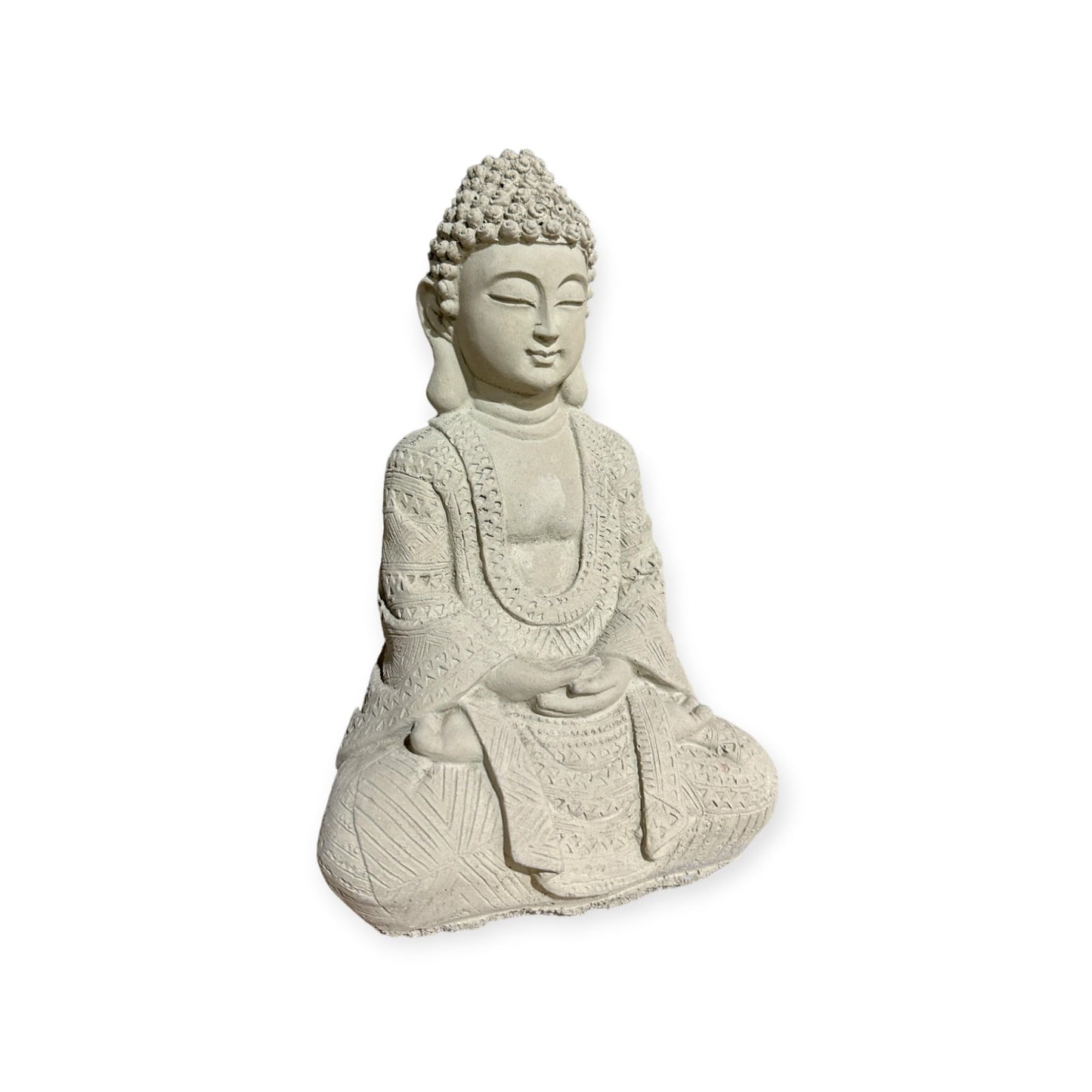 Frostsichere sitzende Buddha Steinfigur - Handgefertigt in Deutschland - H 22cm x B 14cm x T 8cm