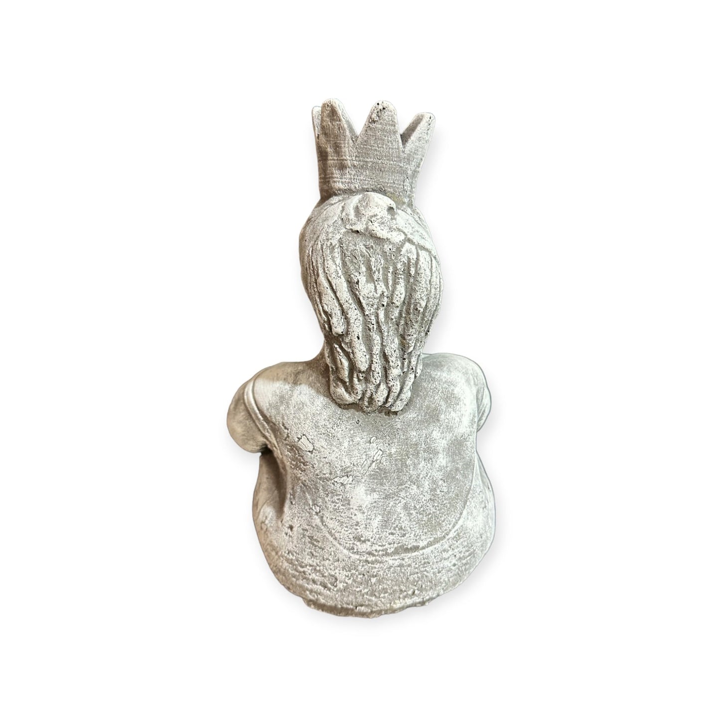 Sitzende Prinzessin mit großer Krone als robuste Steinfigur. Frostsicher. Massiv. 28cm Höhe und ca. 6,25kg Gewicht. Skulptur