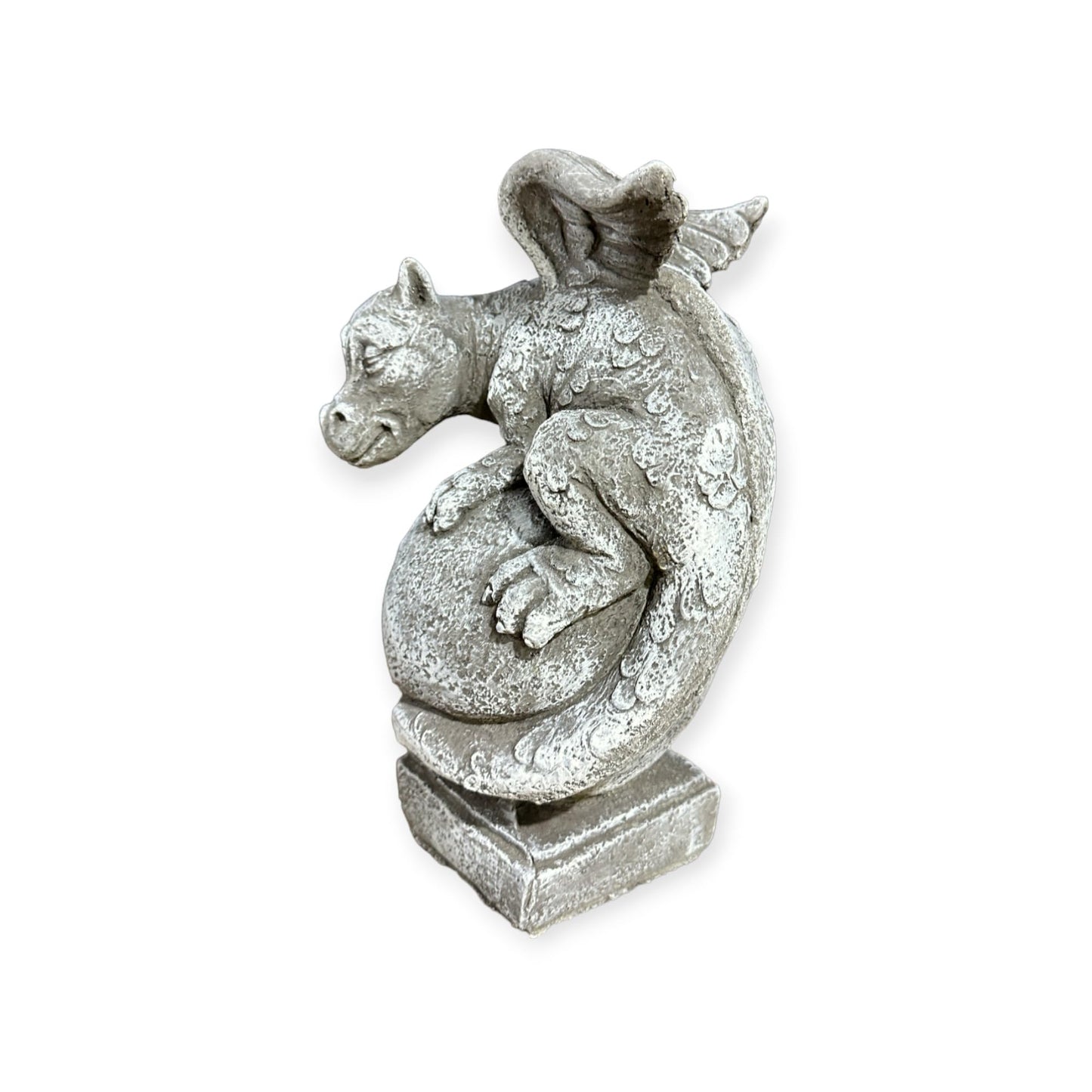 Drache auf Kugel: Massive Steinfigur, Steinguss, 8kg, 32x19x18cm,