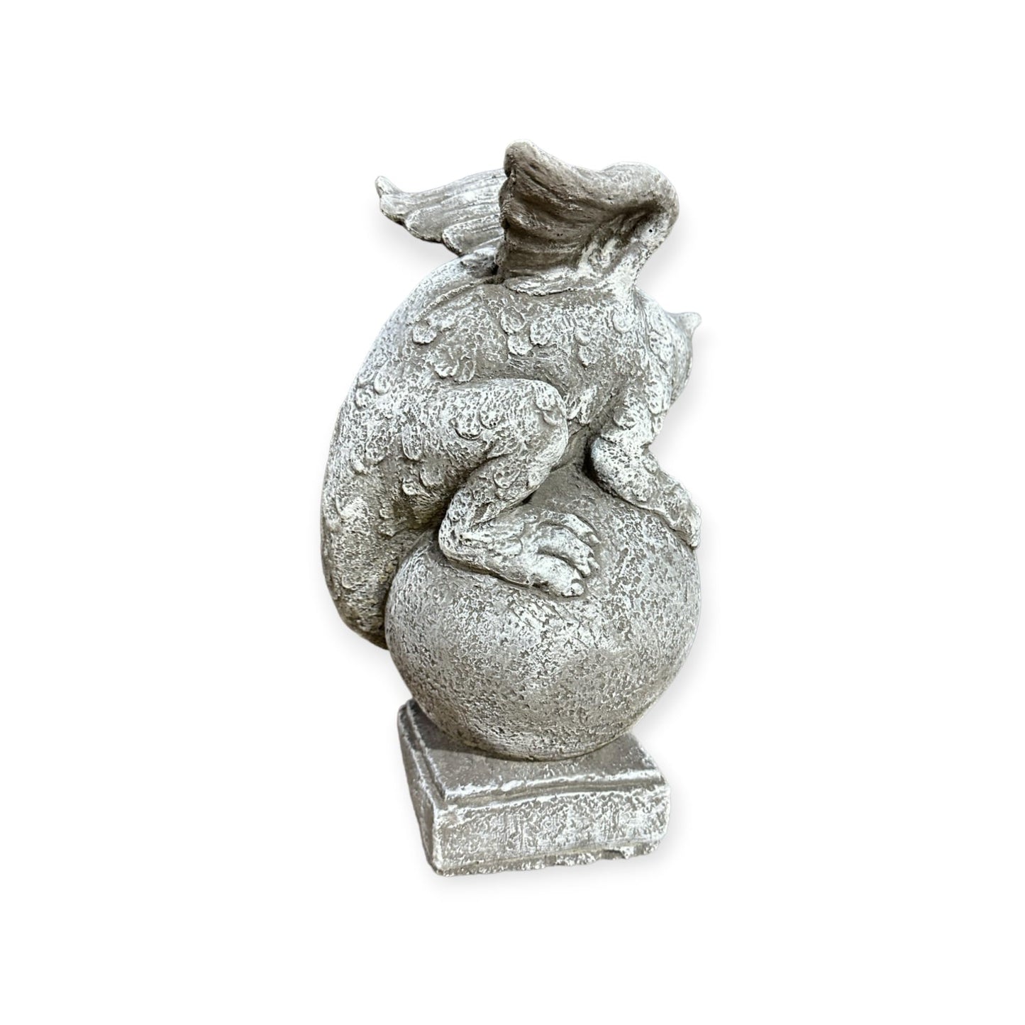 Drache auf Kugel: Massive Steinfigur, Steinguss, 8kg, 32x19x18cm,