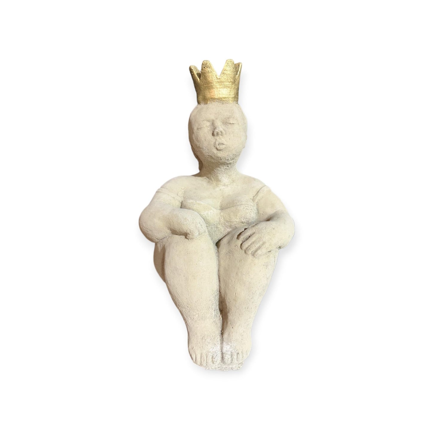 Sitzende Prinzessin mit großer Goldener Krone als robuste Steinfigur. Frostsicher. Massiv. 28cm Höhe und ca. 6,25kg Gewicht. Skulptur