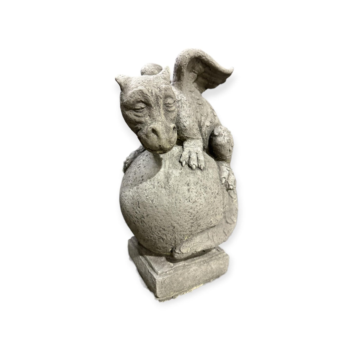 Drache auf Kugel: Massive Steinfigur, Steinguss, 8kg, 32x19x18cm, Frostsicher für Haus und Garten