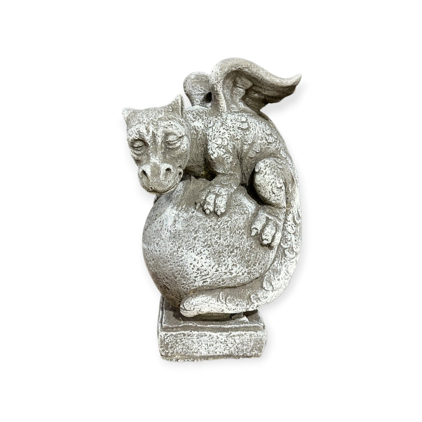 Drache auf Kugel: Massive Steinfigur, Steinguss, 8kg, 32x19x18cm,