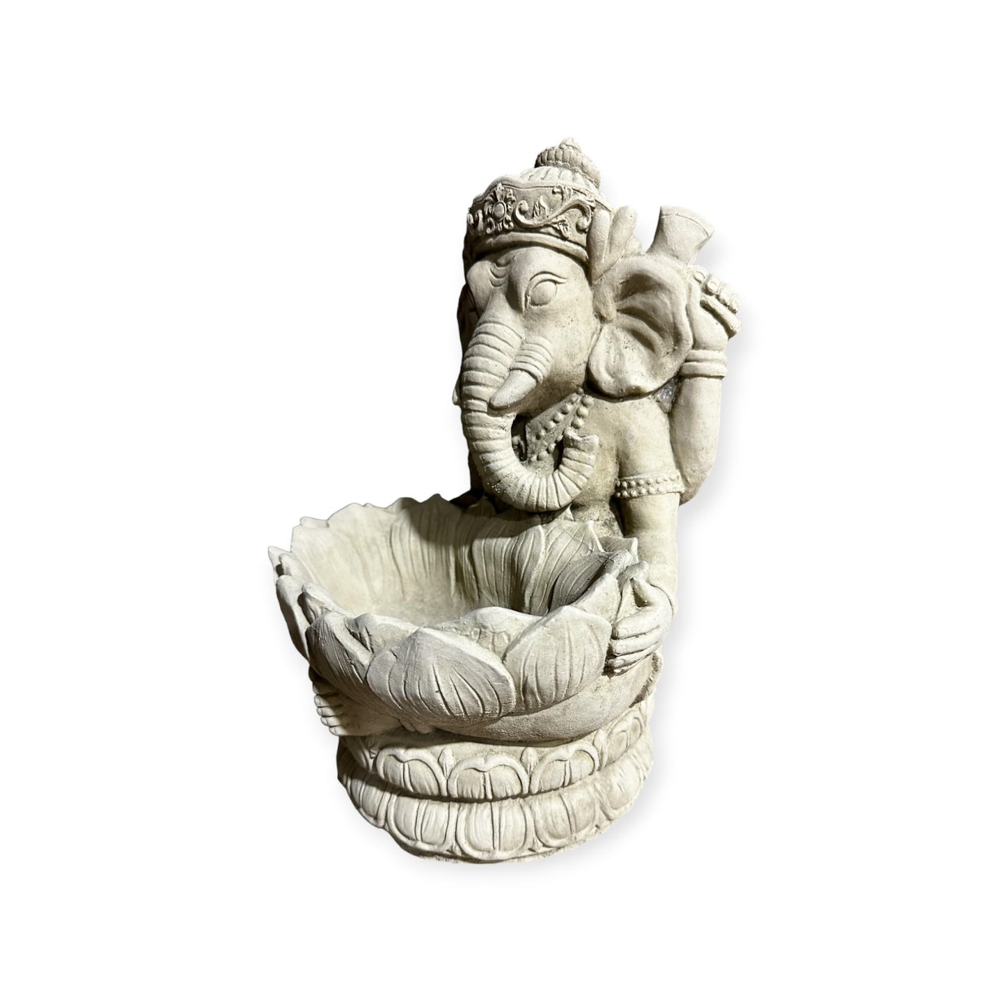 Ganesha mit Großer Lotusblüte - Pflanzbarer Steinguss für spirituelle Gärten