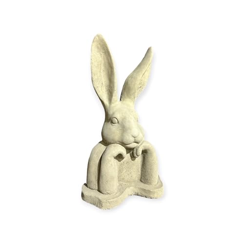 Moderner aufgestützter Hase - Steinfigur mit stehenden Ohren (H/B/T: 31/17/13 cm, 3,5 kg) Steinguss für Haus und Garten