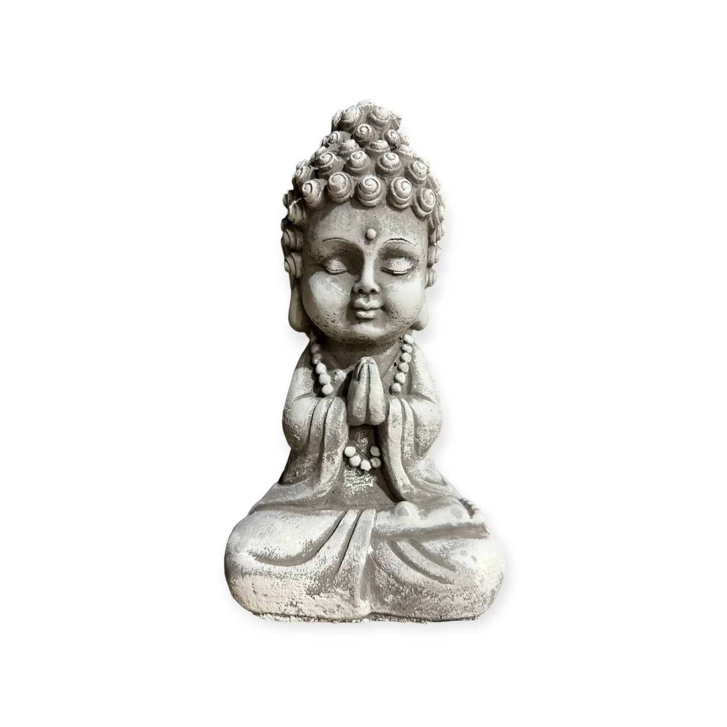 Liebenswerter Gartenmönch - Kleine Mönch-Figur für Zauberhafte Gärten (Maße H/B/T 26/12/9 cm, ca. 2,25 kg) Frostsichere Steinfigur aus Beton Grau/Weiß