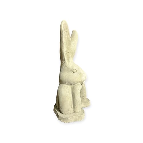 Moderner aufgestützter Hase - Steinfigur mit stehenden Ohren (H/B/T: 31/17/13 cm, 3,5 kg) Steinguss für Haus und Garten