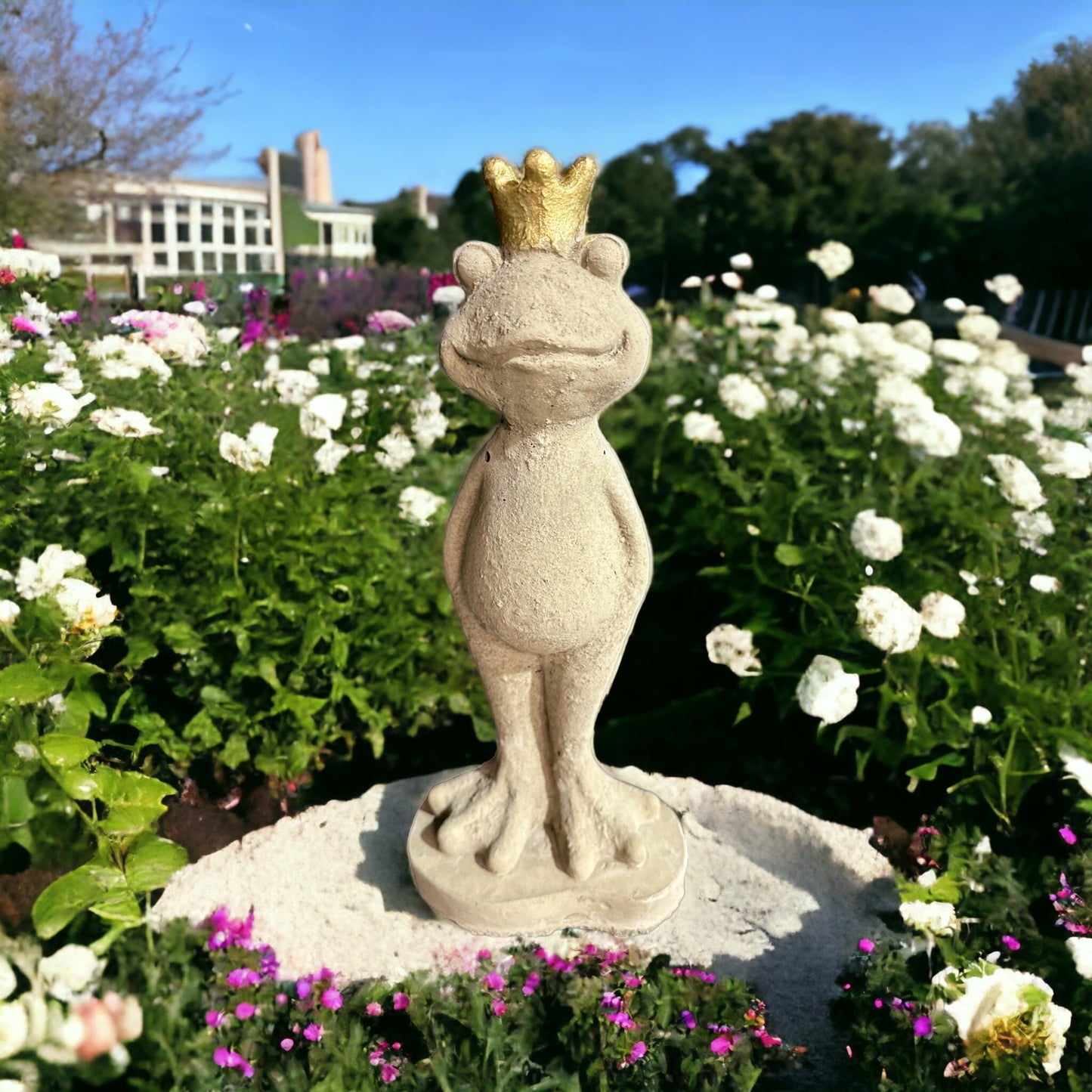 Frosch Eddy mit Goldener Krone Höhe 36cm und 2,4kg schwer - Frostsicher aus eigener Produktion