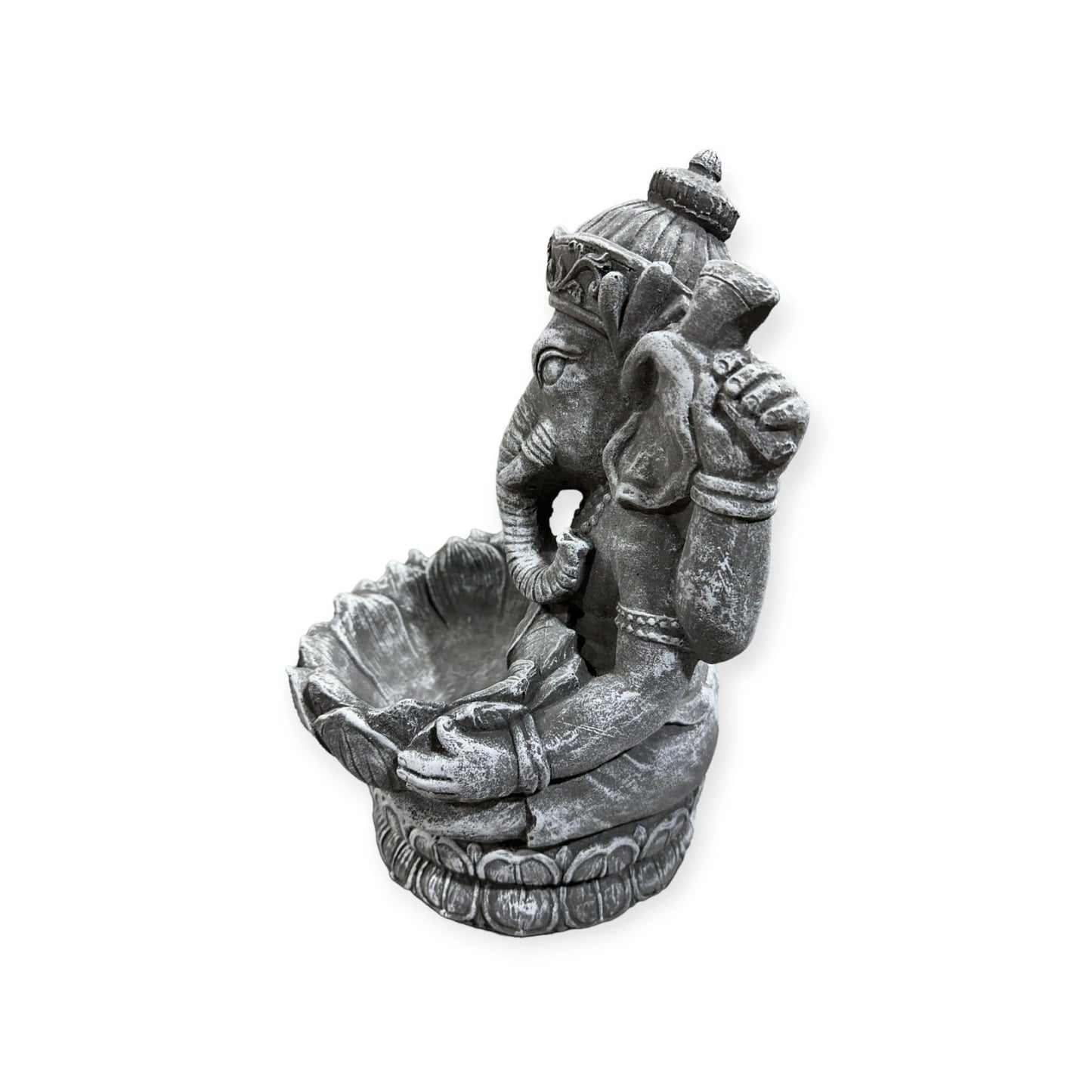 Ganesha mit Großer Lotusblüte - Pflanzbarer Steinguss für spirituelle Gärten, frostsicher