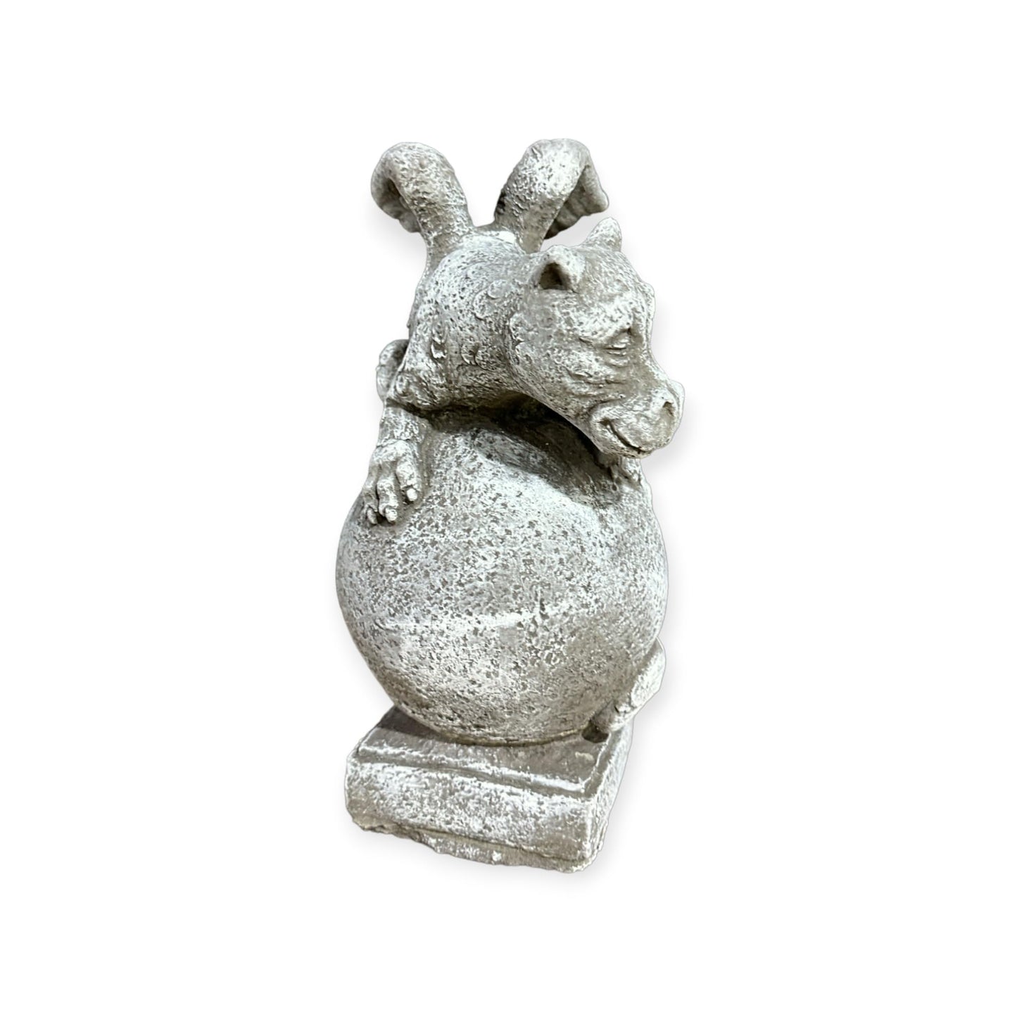 Drache auf Kugel: Massive Steinfigur, Steinguss, 8kg, 32x19x18cm,