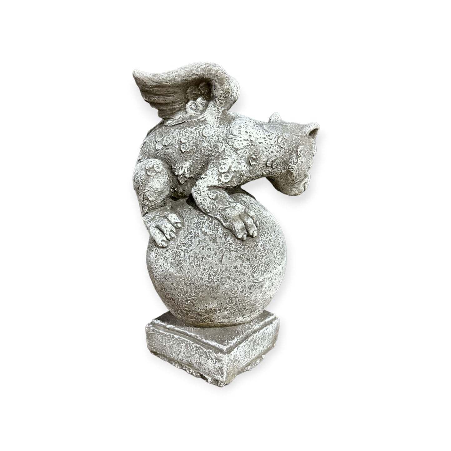Drache auf Kugel: Massive Steinfigur, Steinguss, 8kg, 32x19x18cm,