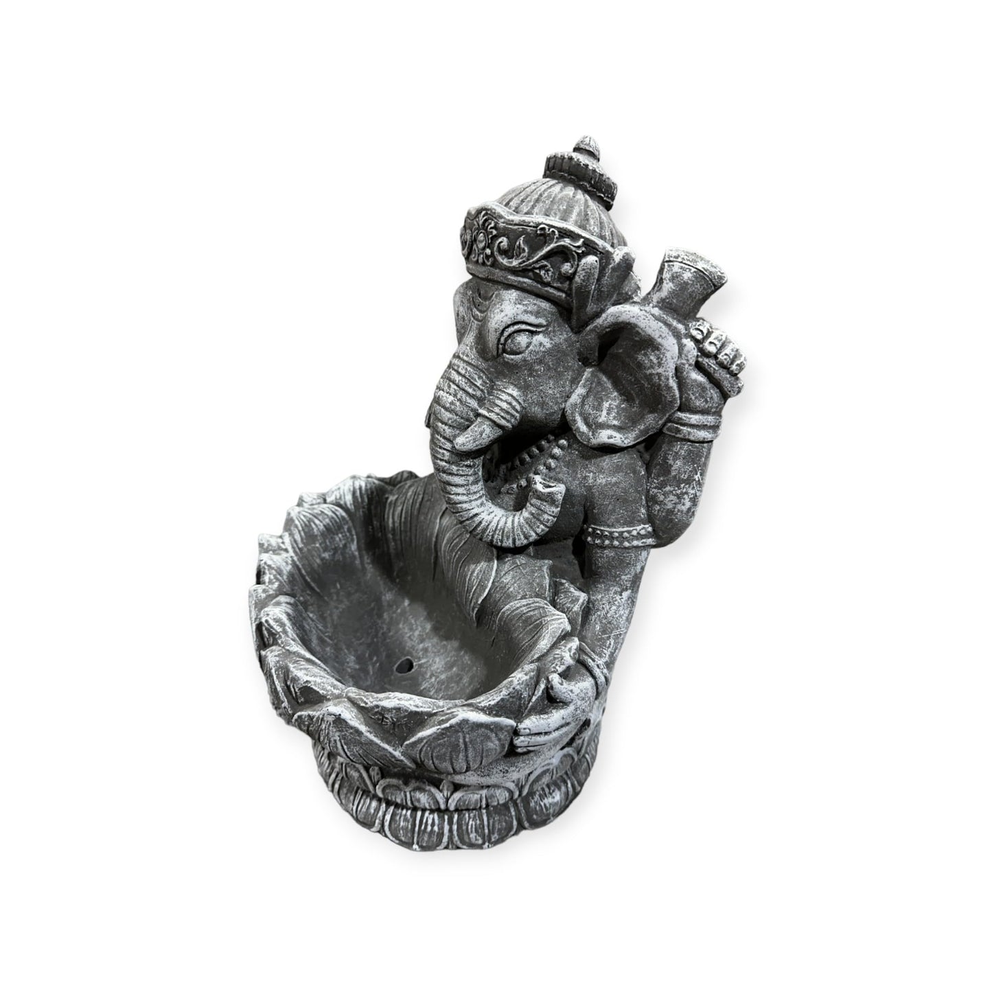 Ganesha mit Großer Lotusblüte - Pflanzbarer Steinguss für spirituelle Gärten, frostsicher