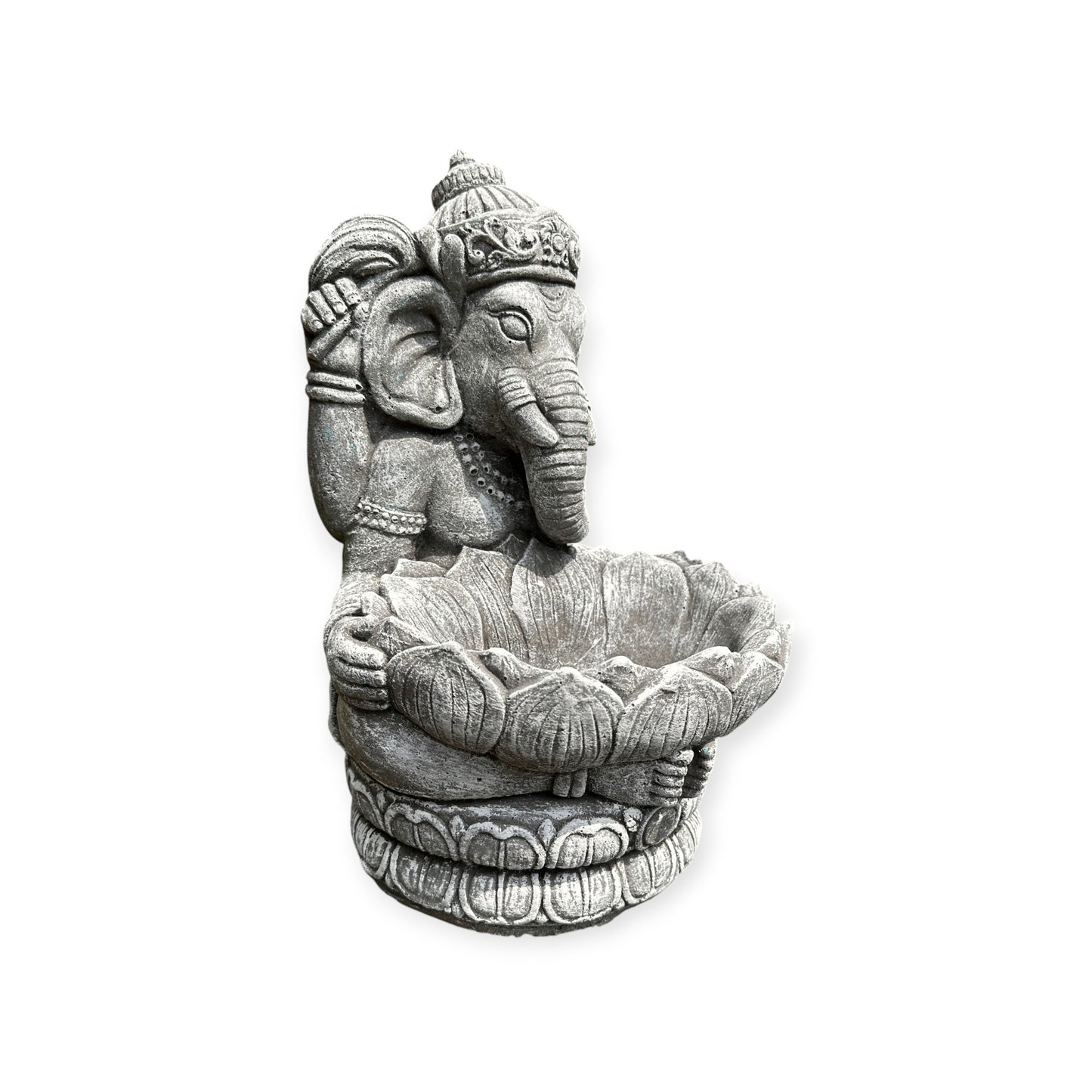Ganesha mit Großer Lotusblüte - Pflanzbarer Steinguss für spirituelle Gärten