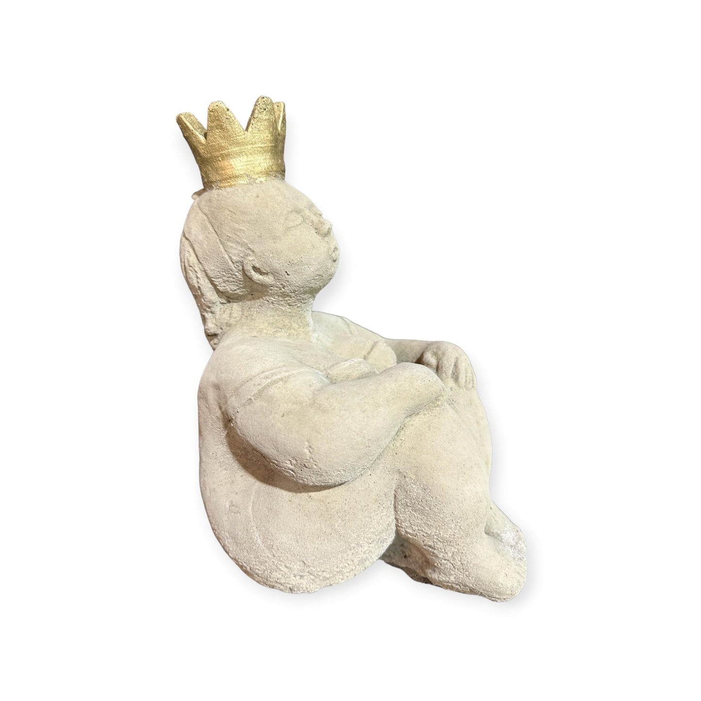 Sitzende Prinzessin mit großer Goldener Krone als robuste Steinfigur. Frostsicher. Massiv. 28cm Höhe und ca. 6,25kg Gewicht. Skulptur