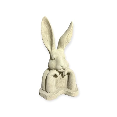 Moderner aufgestützter Hase - Steinfigur mit stehenden Ohren (H/B/T: 31/17/13 cm, 3,5 kg) Steinguss für Haus und Garten