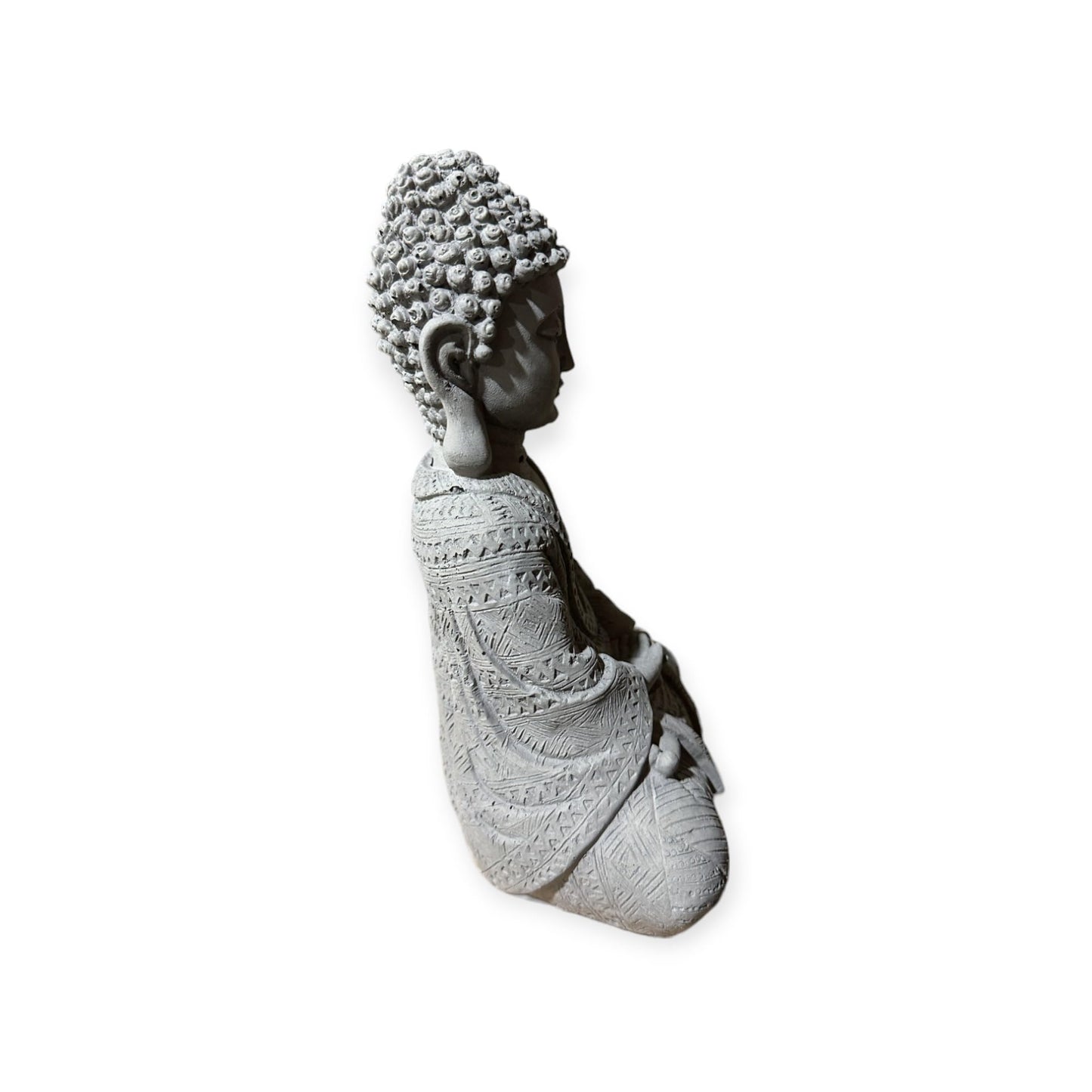 Frostsichere sitzende Buddha Steinfigur - Handgefertigt in Deutschland - H 22cm x B 14cm x T 8cm in Grau