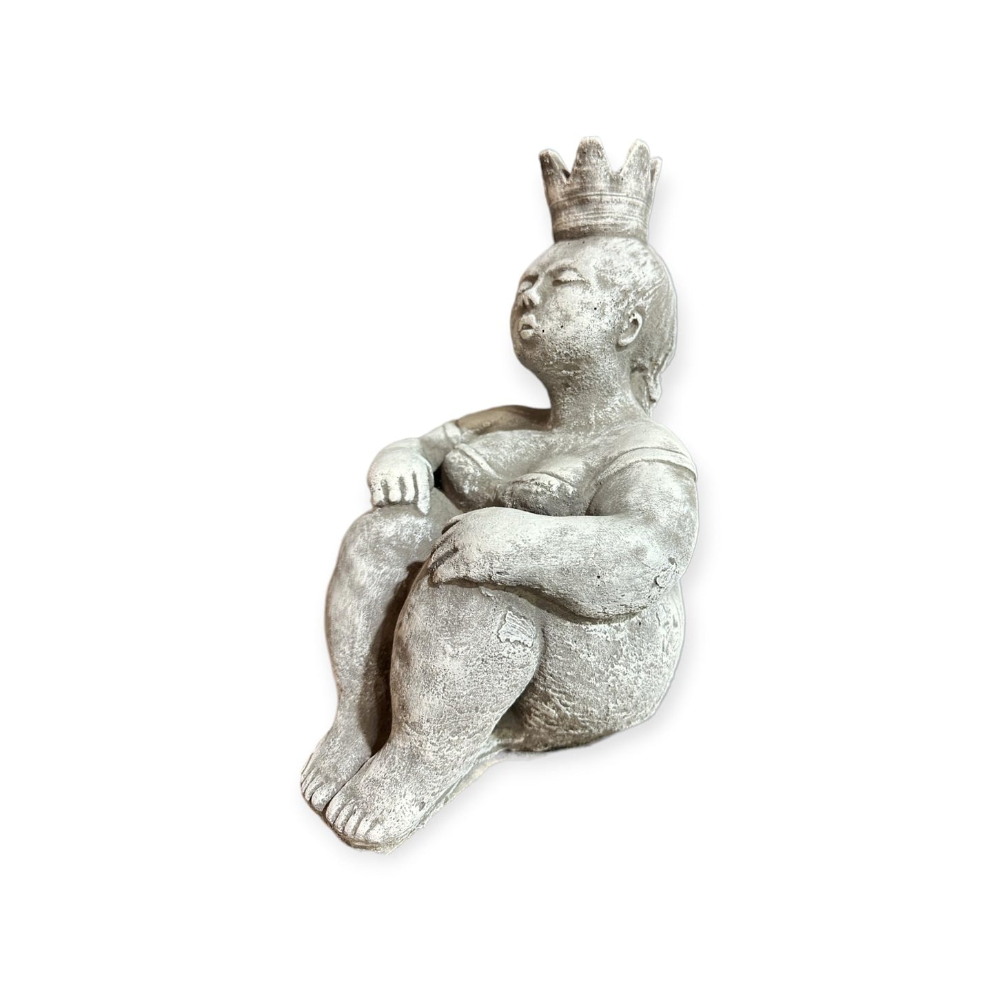Sitzende Prinzessin mit großer Krone als robuste Steinfigur. Frostsicher. Massiv. 28cm Höhe und ca. 6,25kg Gewicht. Skulptur
