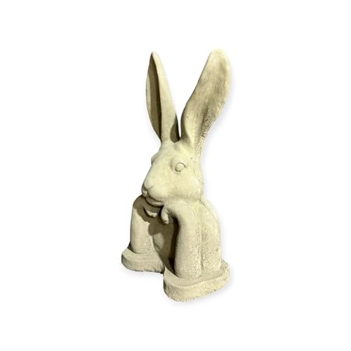 Moderner aufgestützter Hase - Steinfigur mit stehenden Ohren (H/B/T: 31/17/13 cm, 3,5 kg) Steinguss für Haus und Garten