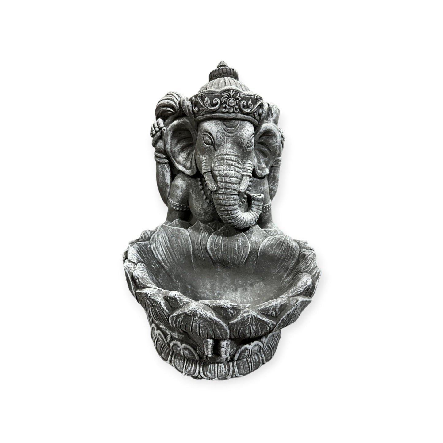 Ganesha mit Großer Lotusblüte - Pflanzbarer Steinguss für spirituelle Gärten, frostsicher