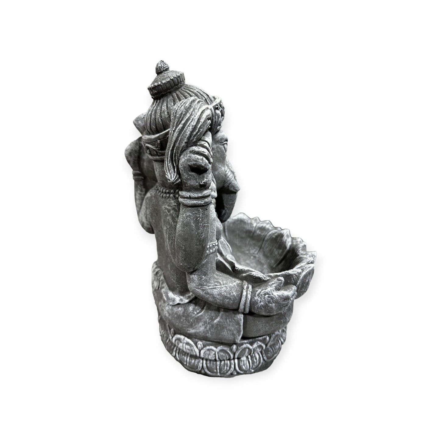 Ganesha mit Großer Lotusblüte - Pflanzbarer Steinguss für spirituelle Gärten, frostsicher