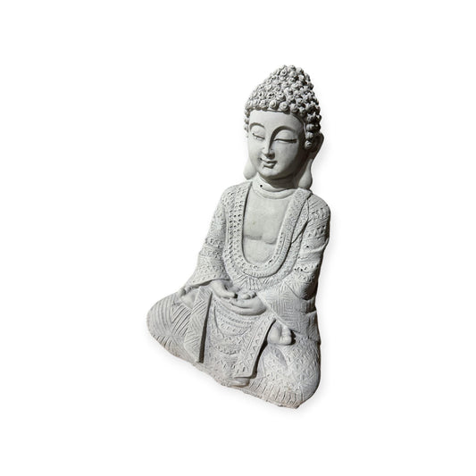 Frostsichere sitzende Buddha Steinfigur - Handgefertigt in Deutschland - H 22cm x B 14cm x T 8cm