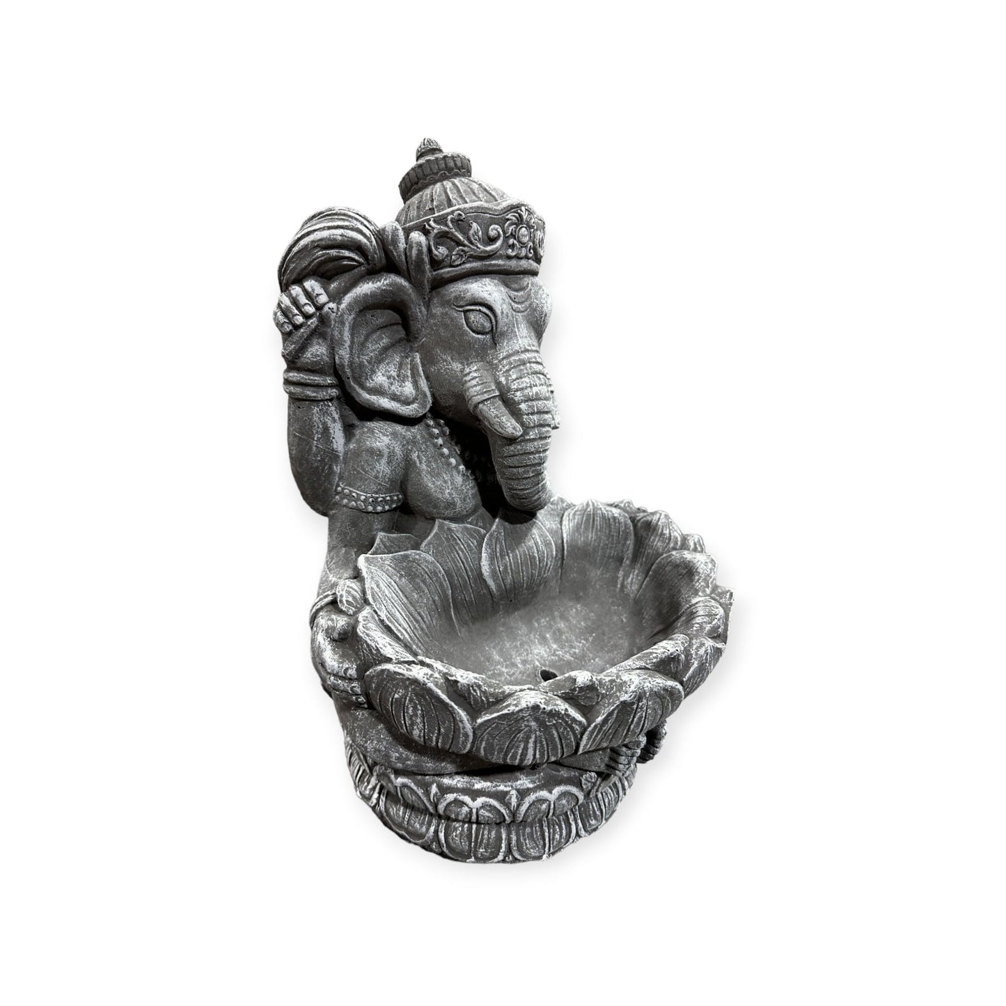 Ganesha mit Großer Lotusblüte - Pflanzbarer Steinguss für spirituelle Gärten, frostsicher