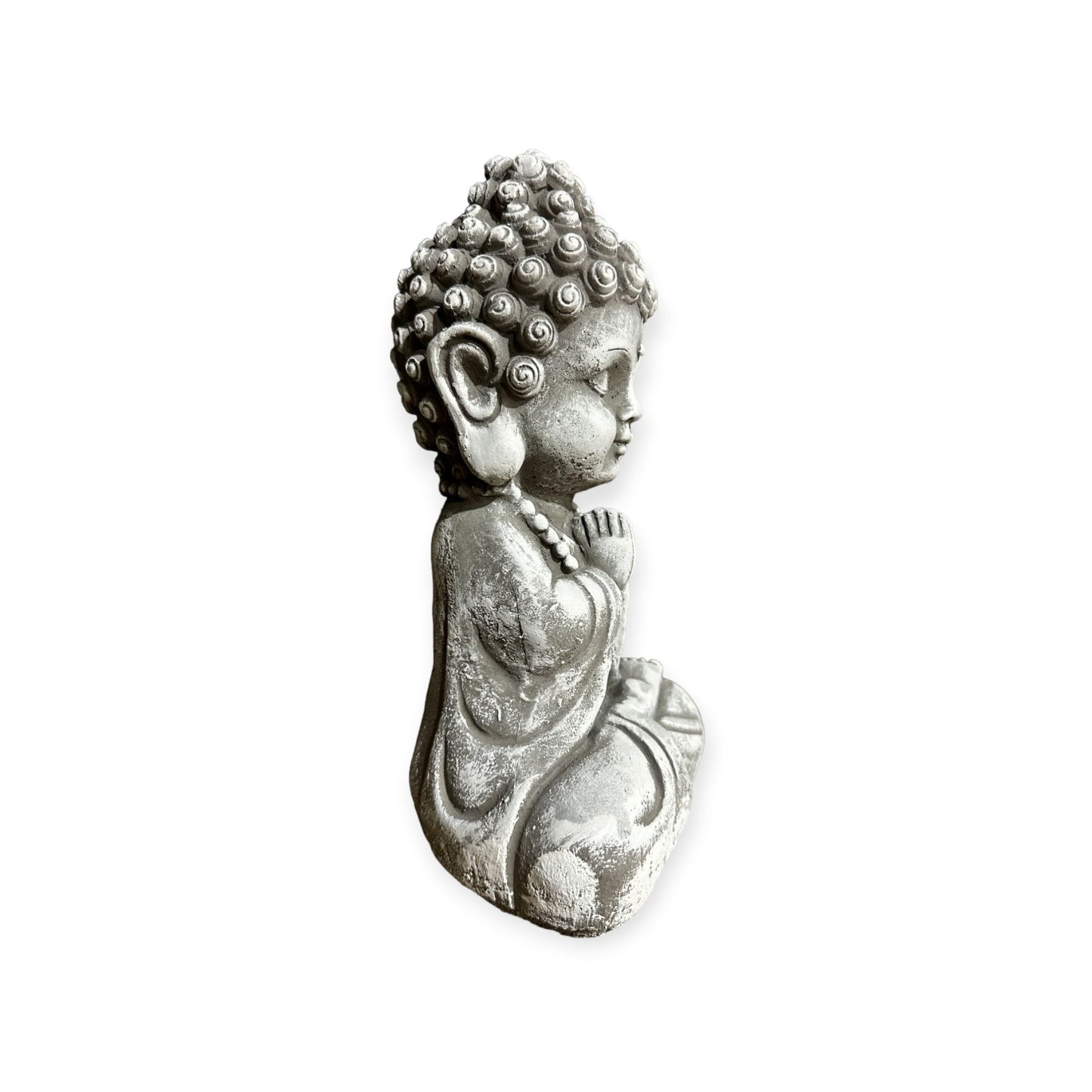 Liebenswerter Gartenmönch - Kleine Mönch-Figur für Zauberhafte Gärten (Maße H/B/T 26/12/9 cm, ca. 2,25 kg) Frostsichere Steinfigur aus Beton Grau/Weiß