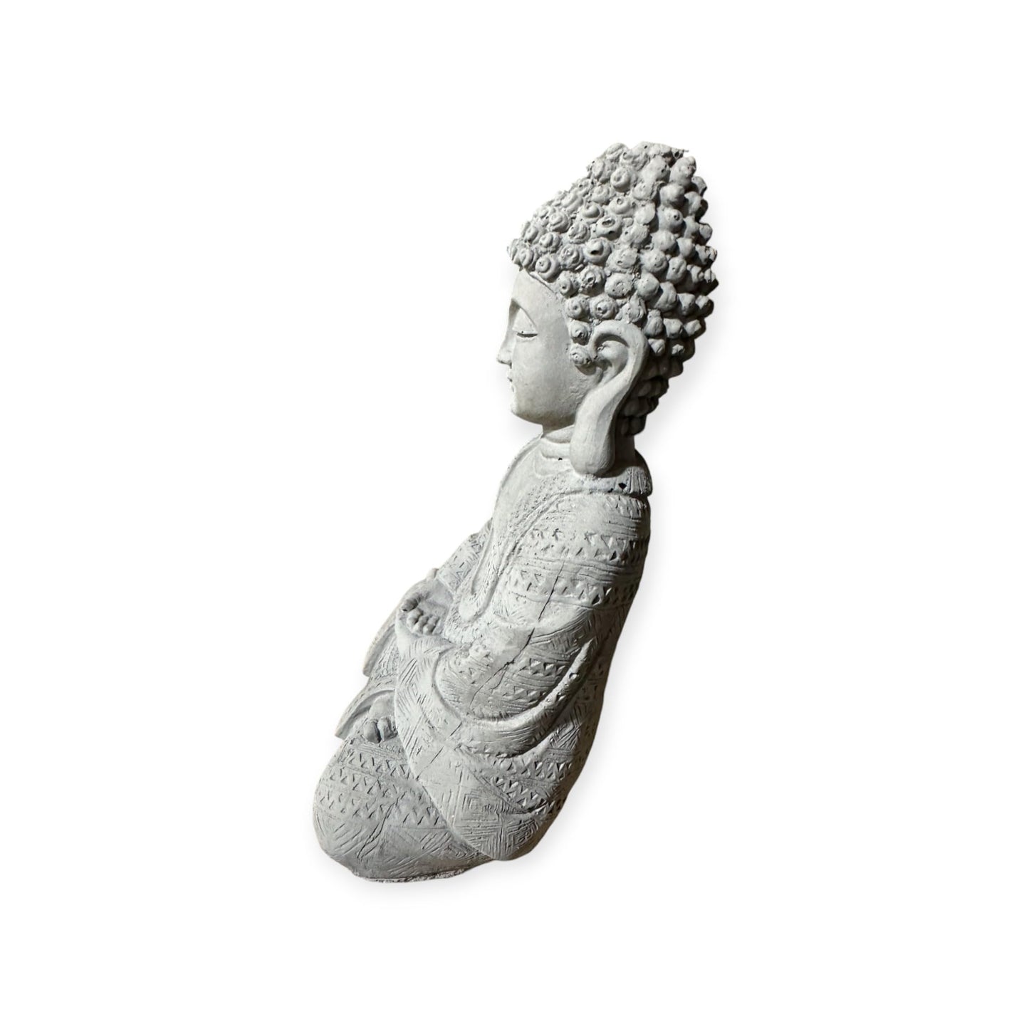 Frostsichere sitzende Buddha Steinfigur - Handgefertigt in Deutschland - H 22cm x B 14cm x T 8cm in Grau