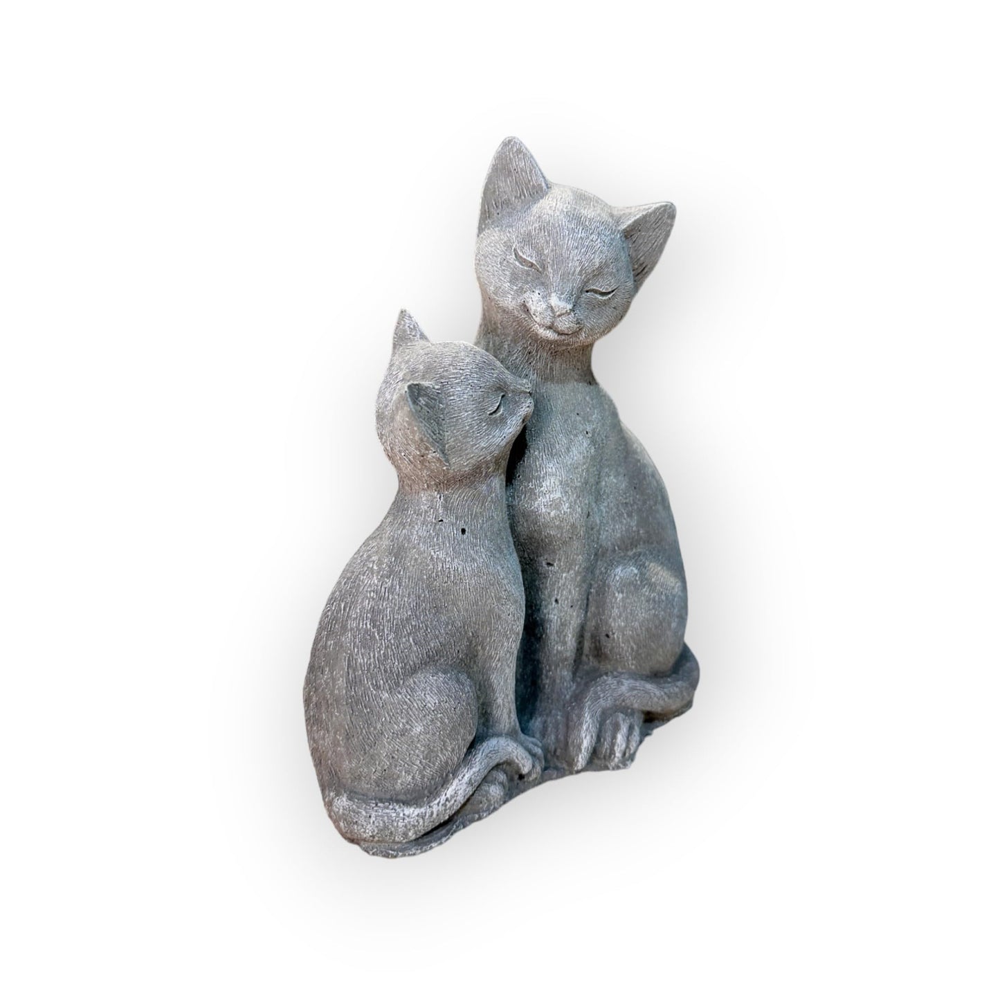 Anmutiges Katzenpaar beim Schmusen - Wetterfeste Steinguss-Skulpturen (Maße: 21/16/8 cm)