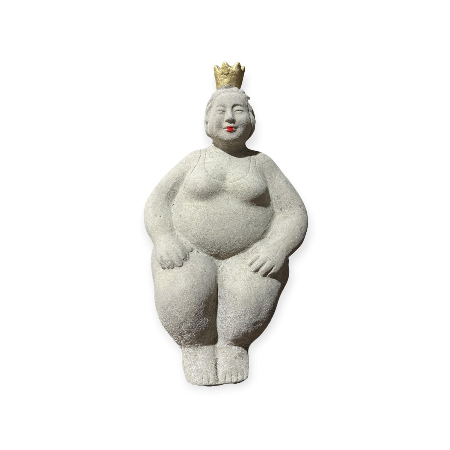 Kantenhocker - Eva auf Kante sitzend mit Goldener Krone - Massiver Steinguss aus eigener Produktion in Deutschland - H/B/T 41/12/15 cm, ca. 4,4 kg