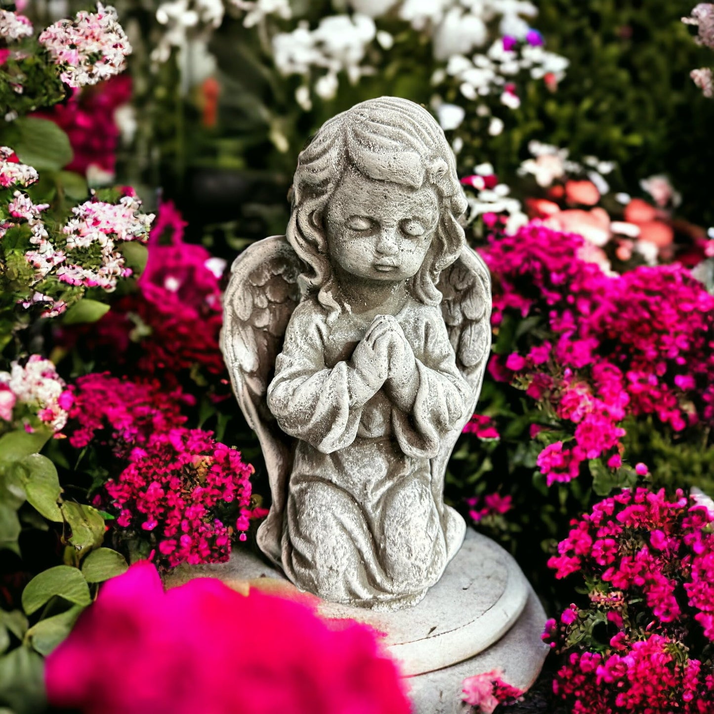 Kleiner Engel knieend - Steinfigur aus hochwertigem Steinguss (Beton) für Haus und Garten