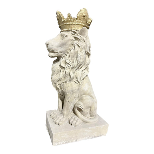 Majestätische Löwen-Steinfigur, die den kraftvollen Löwenkönig mit Einer beeindruckenden Krone verkörpert für Haus und Garten