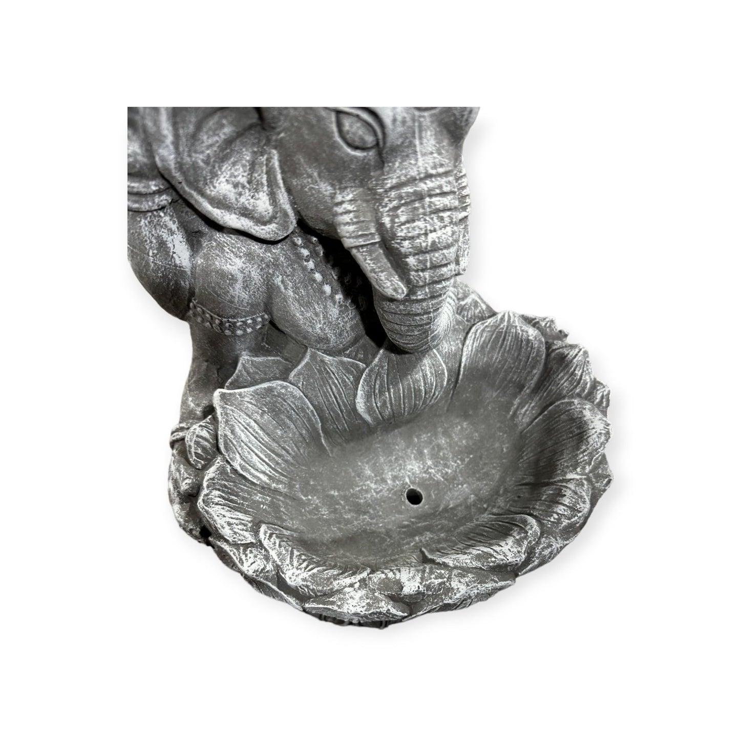 Ganesha mit Großer Lotusblüte - Pflanzbarer Steinguss für spirituelle Gärten, frostsicher