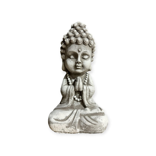 Liebenswerter Gartenmönch - Kleine Mönch-Figur für Zauberhafte Gärten (Maße H/B/T 26/12/9 cm, ca. 2,25 kg) Frostsichere Steinfigur aus Beton Grau/Weiß