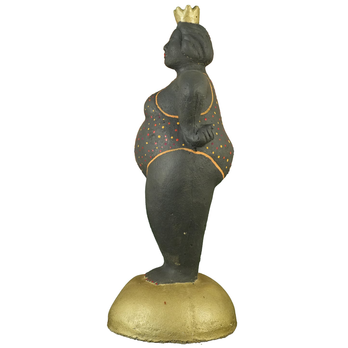 Dicke Dame stehend – Handbemaltes Unikat in Schwarz mit goldener Krone | Frostfeste Gartenfigur